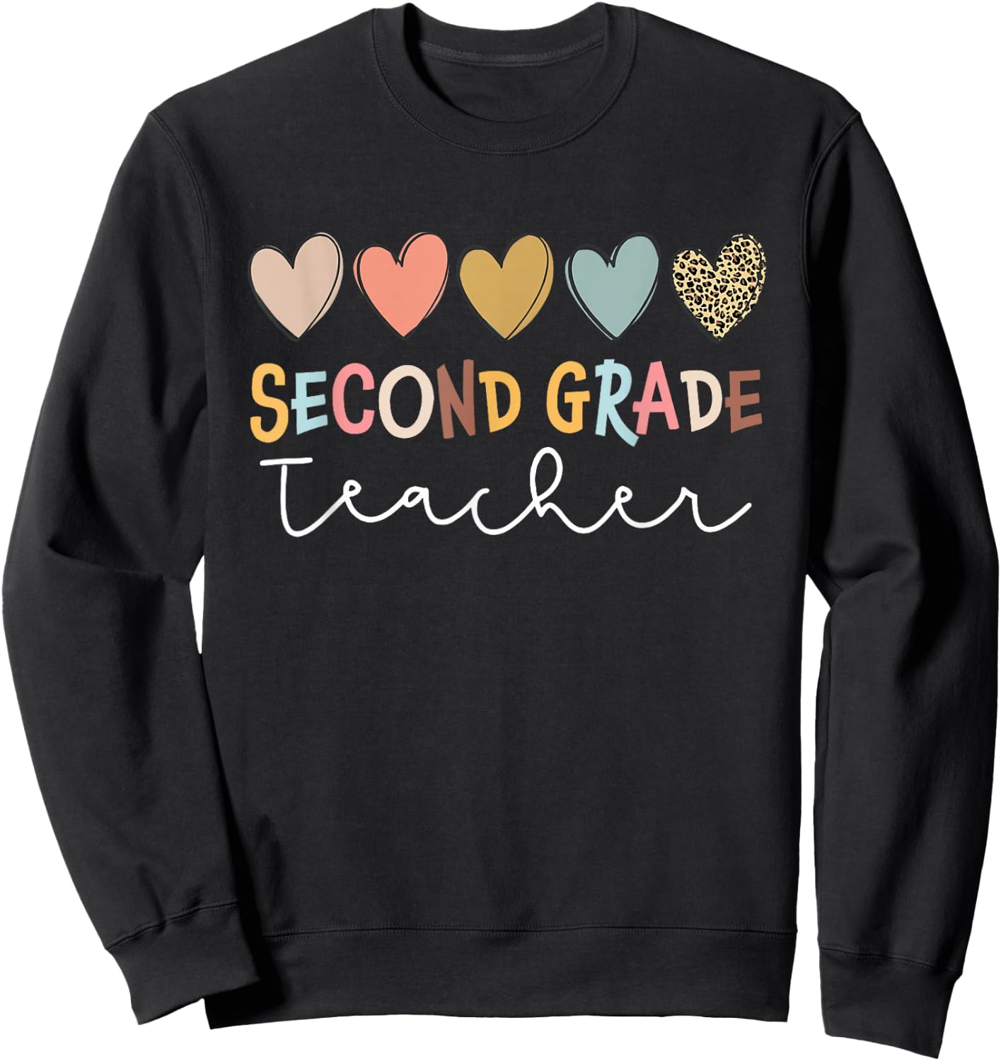 Cute Retro Heart Leopard Second Grade Teacher Back To School Sweatshirt - Sweatshirt | Black