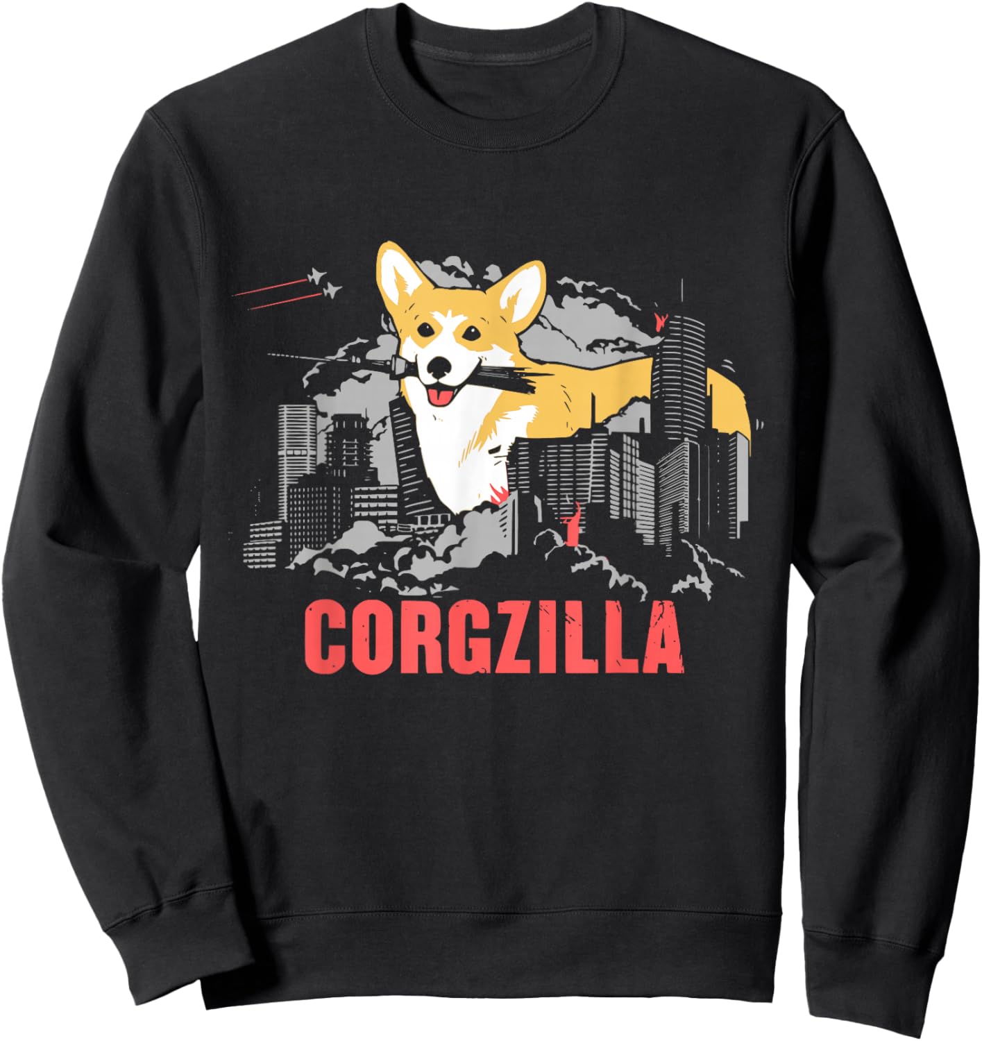 "Corgzilla" Funny Dog Corgi Lover Sweatshirt - Sweatshirt | Black
