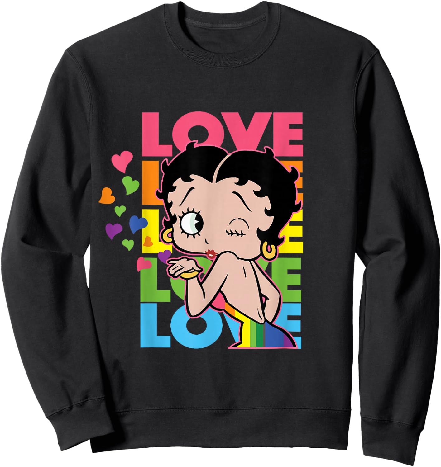 Betty Boop Valentine's Day Rainbow Love Text Stack Sweatshirt - Sweatshirt | Black