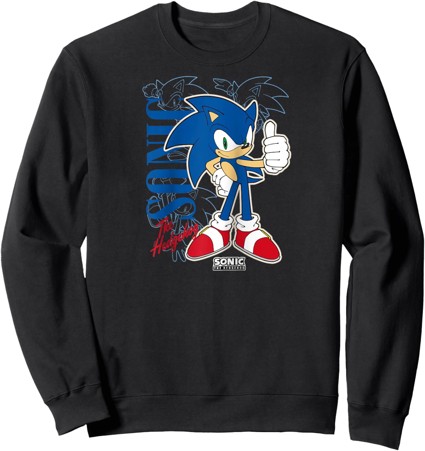 Sonic The Hedgehog Thumbs Up Retro Shot Raglan Baseball Sweatshirt - Sweatshirt | Black