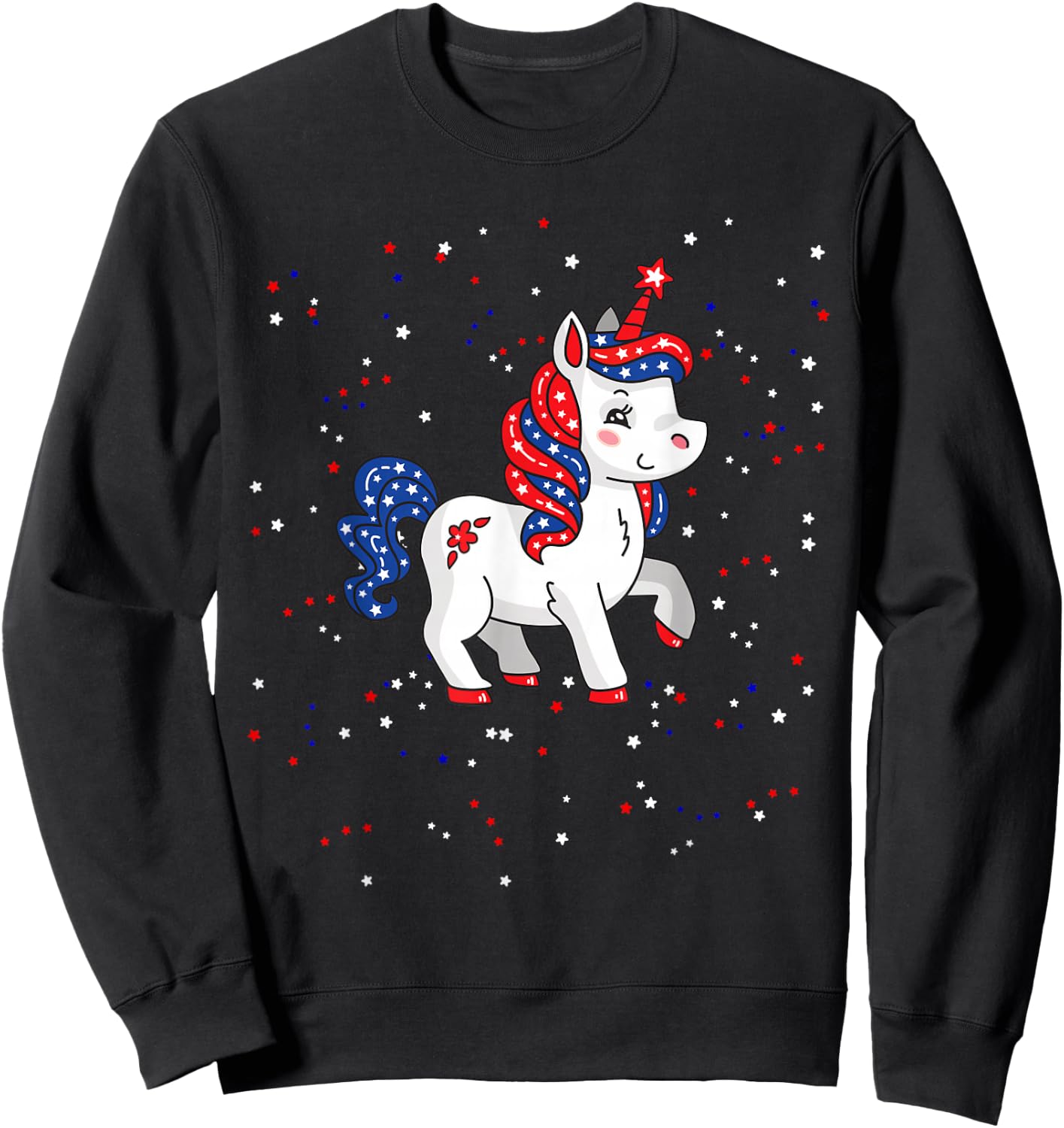 Red White and Blue Unicorn American Flag 4th of July USA Sweatshirt - Sweatshirt | Black