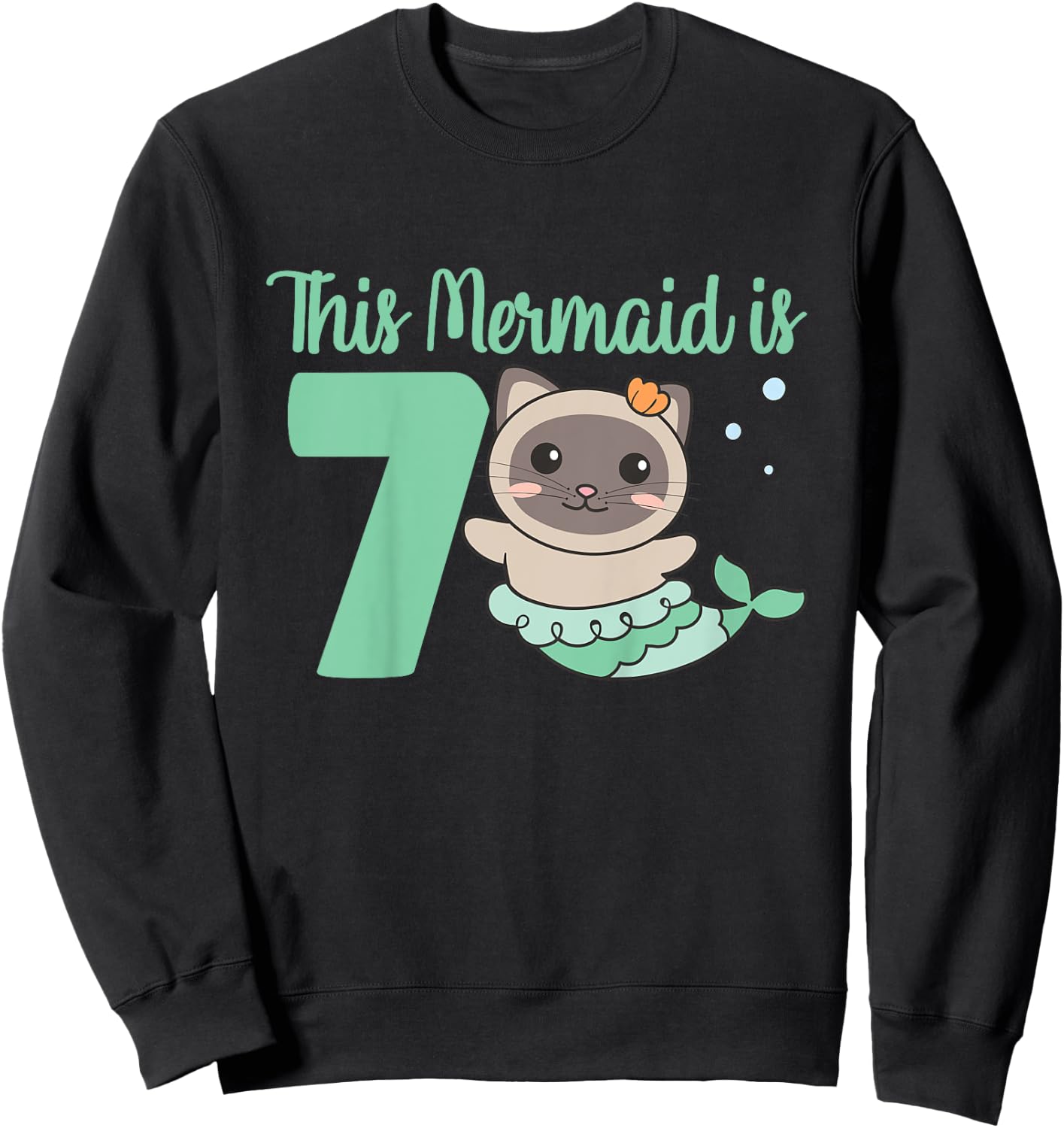 7th Birthday Cat This Mermais Is 7 Cat Mermaid for Kids Sweatshirt - Sweatshirt | Black