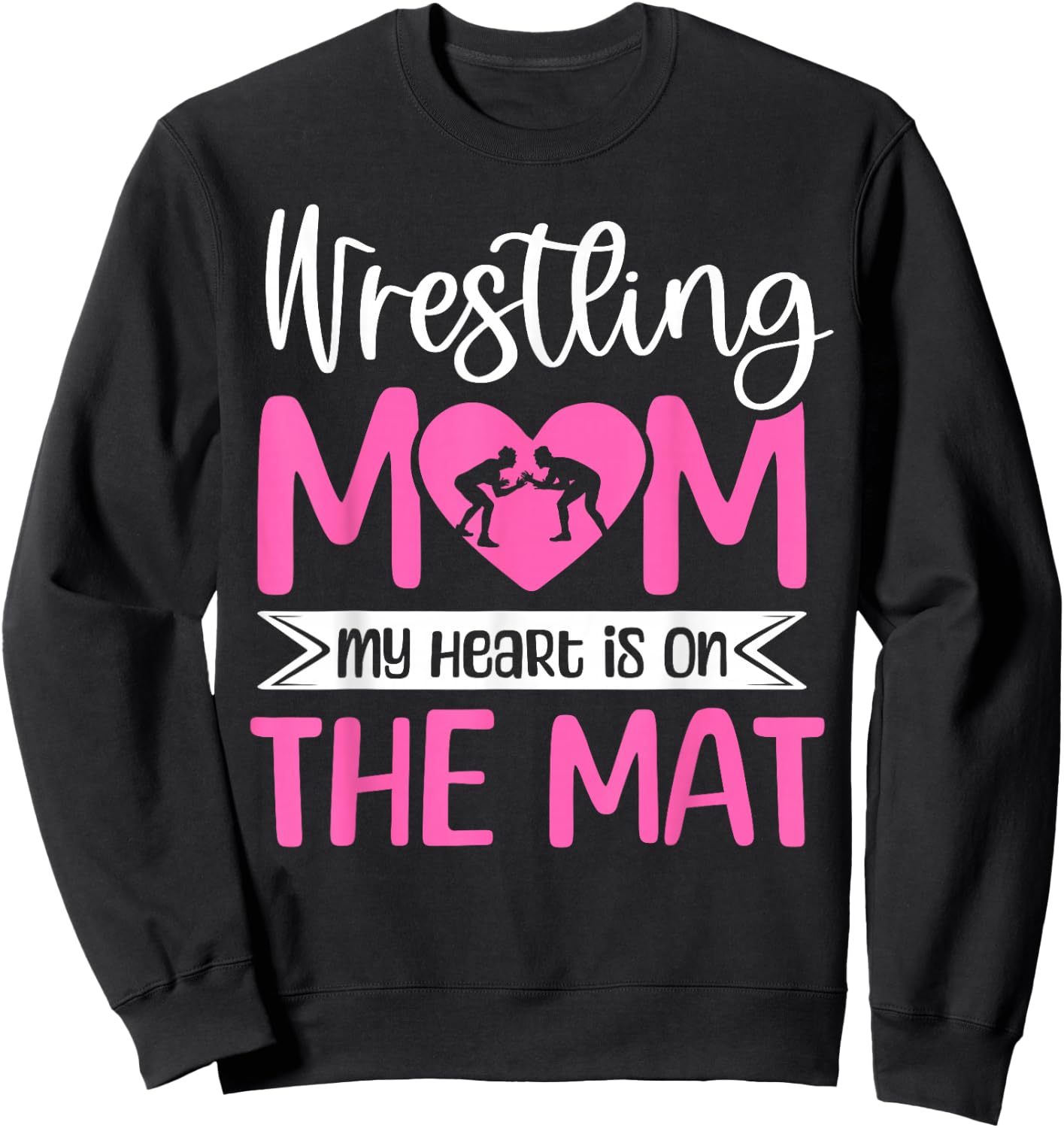 Wrestling Mom My Heart Is On The Mat Wrestler Mama Sweatshirt - Sweatshirt | Black