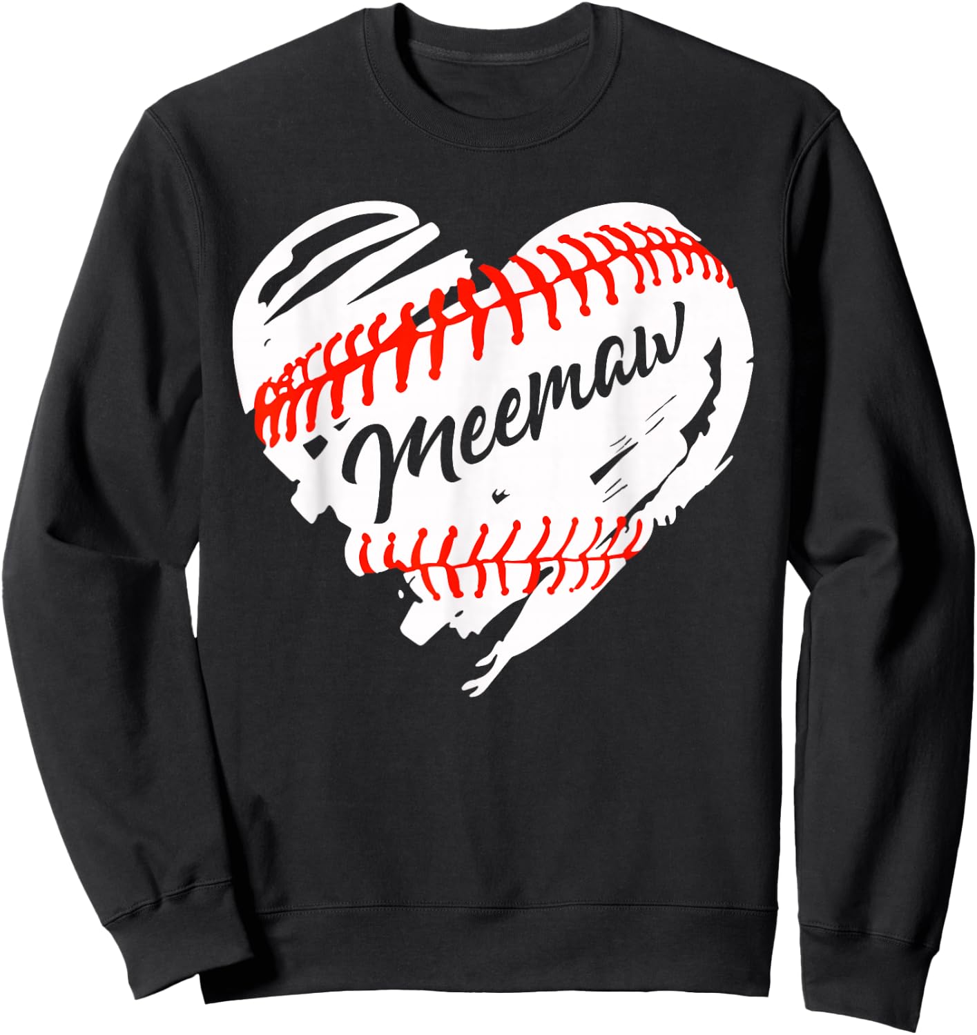 Baseball Heart Baseball Meemaw Women Softball Mom Short Sweatshirt - Sweatshirt | Black