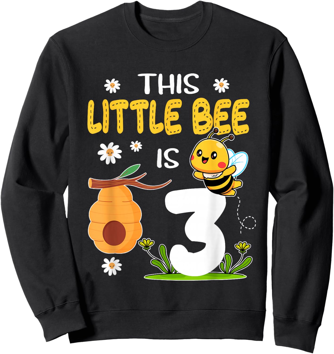 This Little Bee Is 3 Year Old Birthday 3rd Party Bee Kids Sweatshirt - Sweatshirt | Black