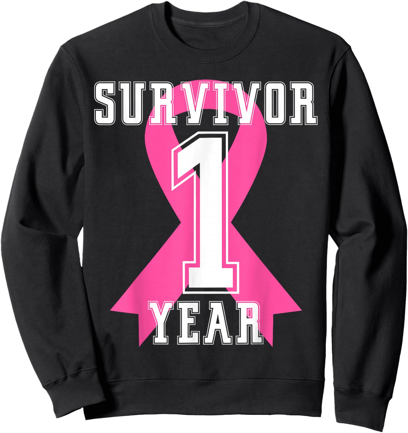 1 One Year Free Survivor Breast Cancer Awareness Pink Ribbon Sweatshirt - Sweatshirt | Black
