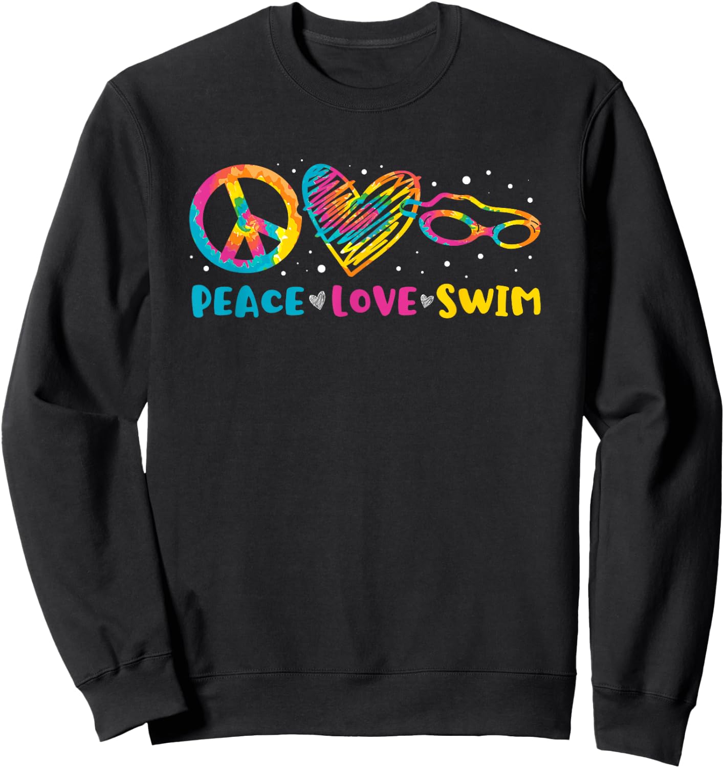 Swimmer Peace Love Swim Funny Swimming Pool Sweatshirt - Sweatshirt | Black