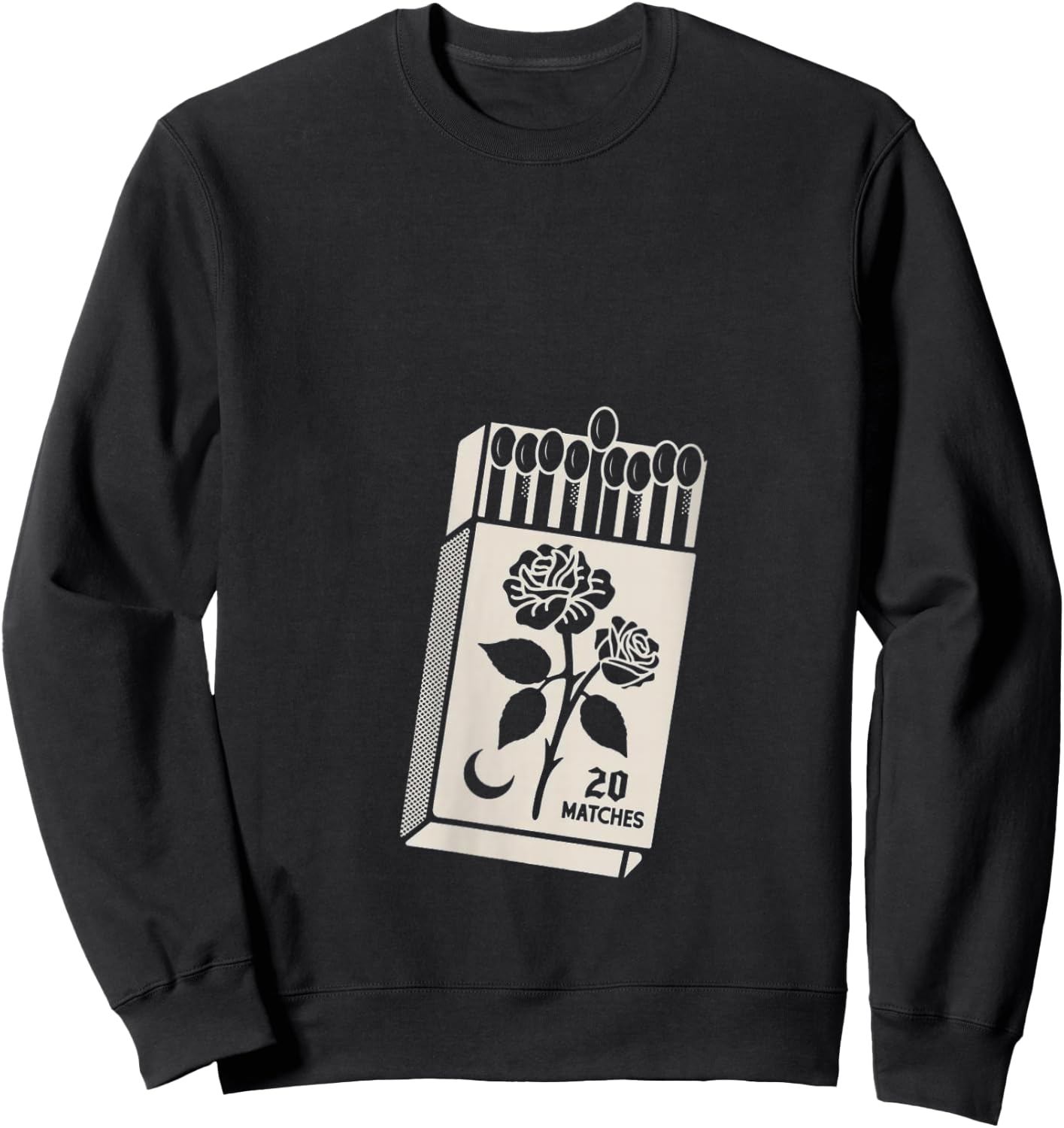 Women's Vintage Matches & Rose Matchbox Retro 20 Matches Moon Art V-Neck Sweatshirt - Sweatshirt | Black