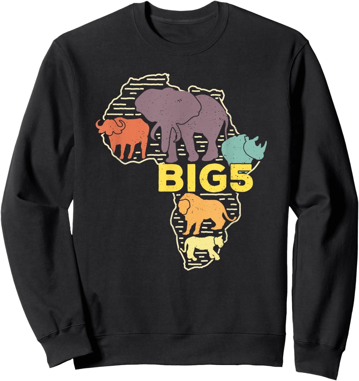 Big Five African Animals Elephant Rhino Buffalo Lion Leopard Sweatshirt - Sweatshirt | Black