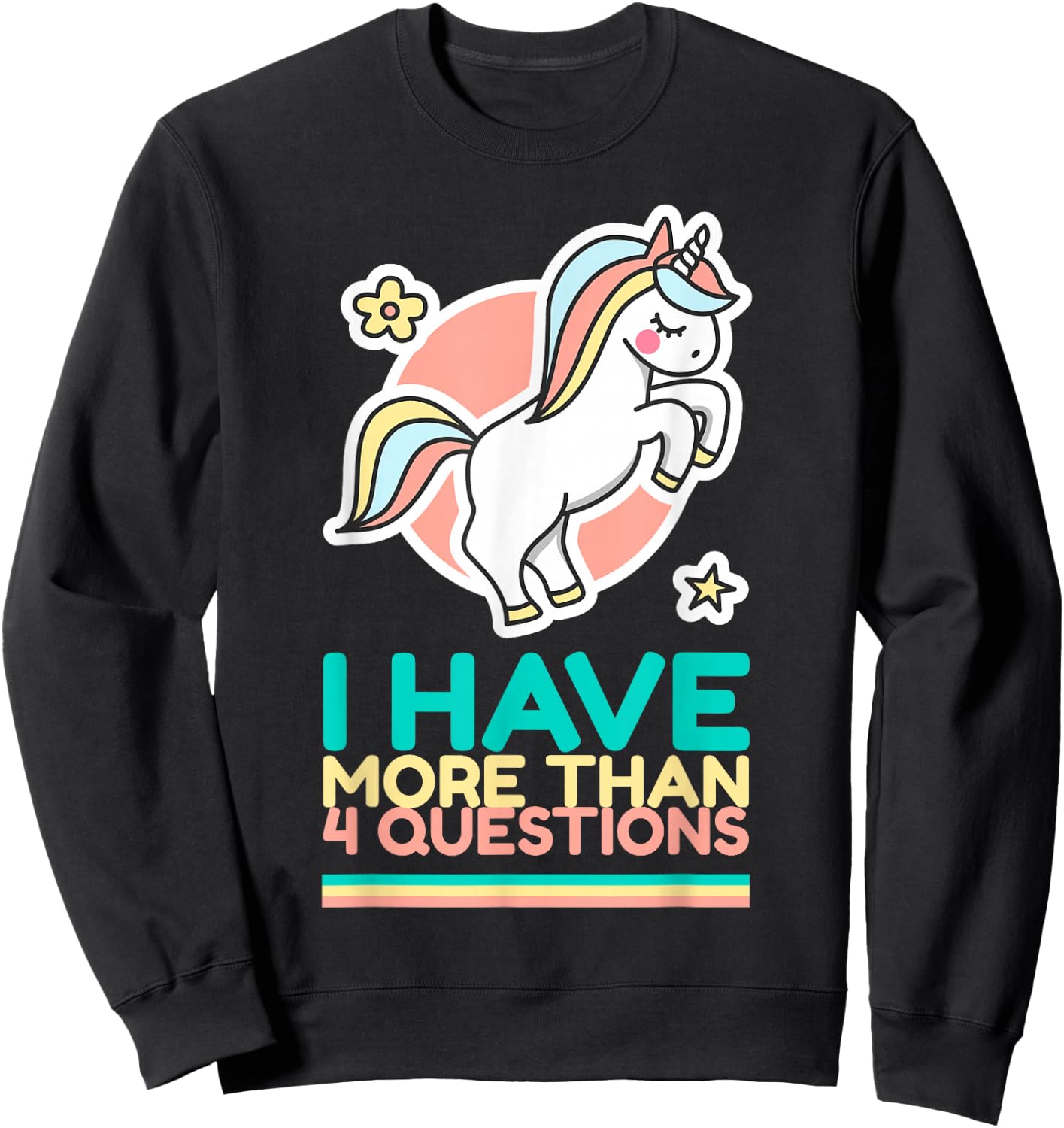 I Have More Than Four Questions Unicorn Passover Kids Sweatshirt - Sweatshirt | Black