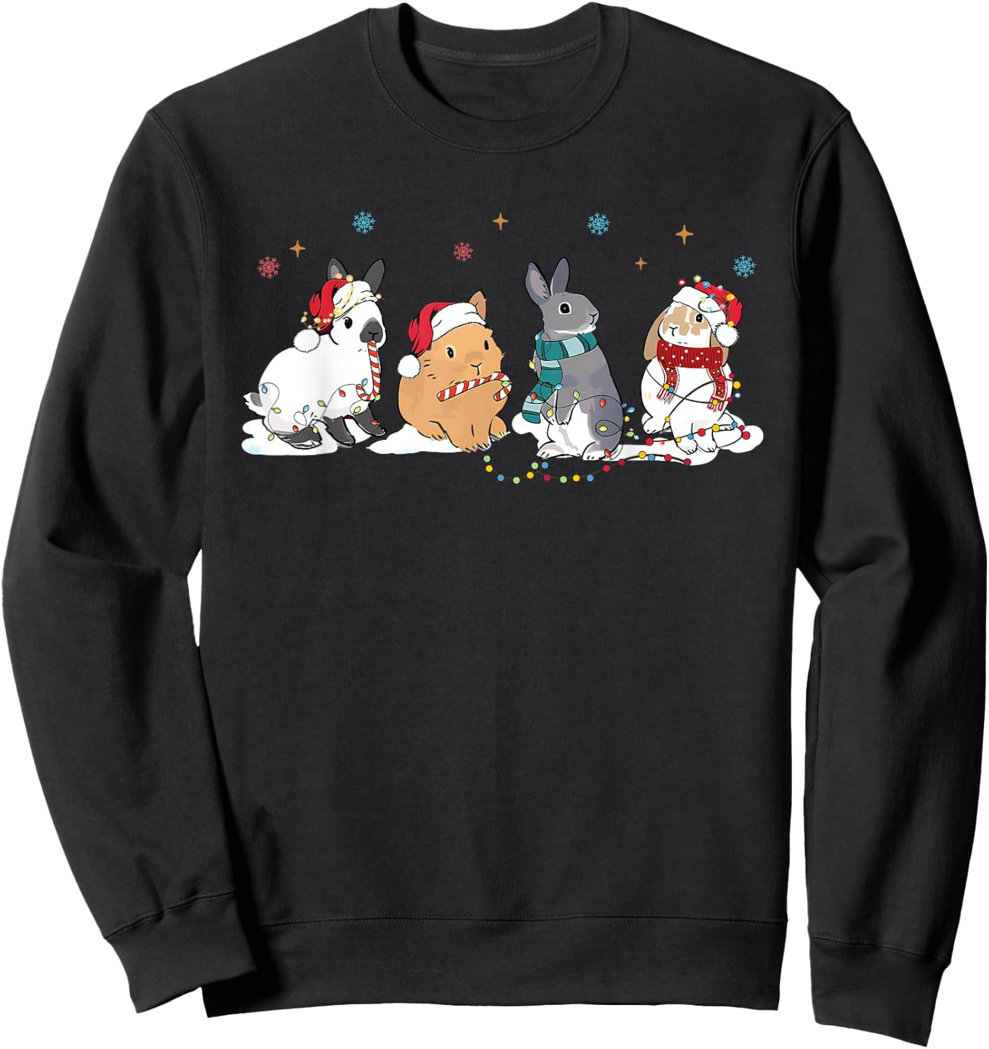 Funny Bunny Rabbit Santa Christmas Tree Lighting Xmas Sweatshirt - Sweatshirt | Black