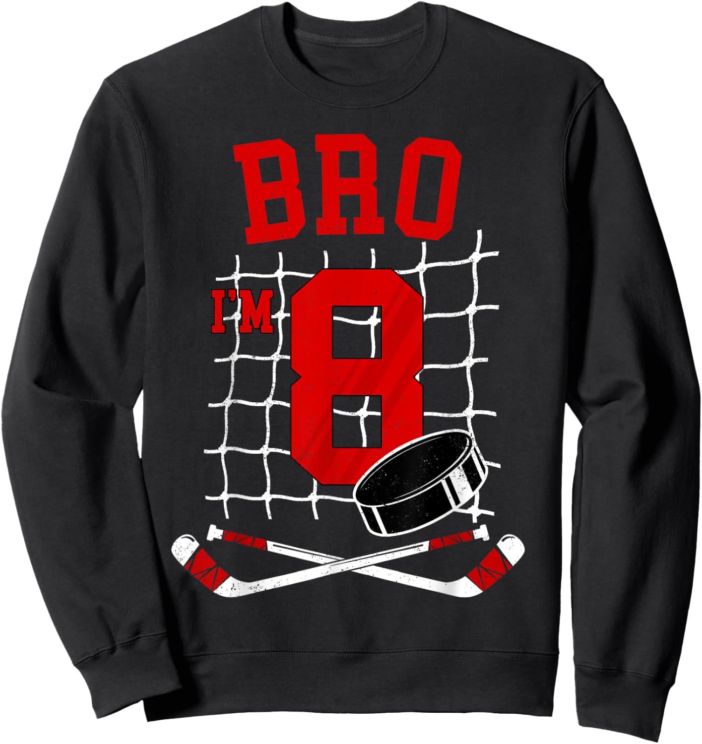 8th Birthday Boy Bro I’m 8 Year Old Hockey Player Bday Sweatshirt - Sweatshirt | Black