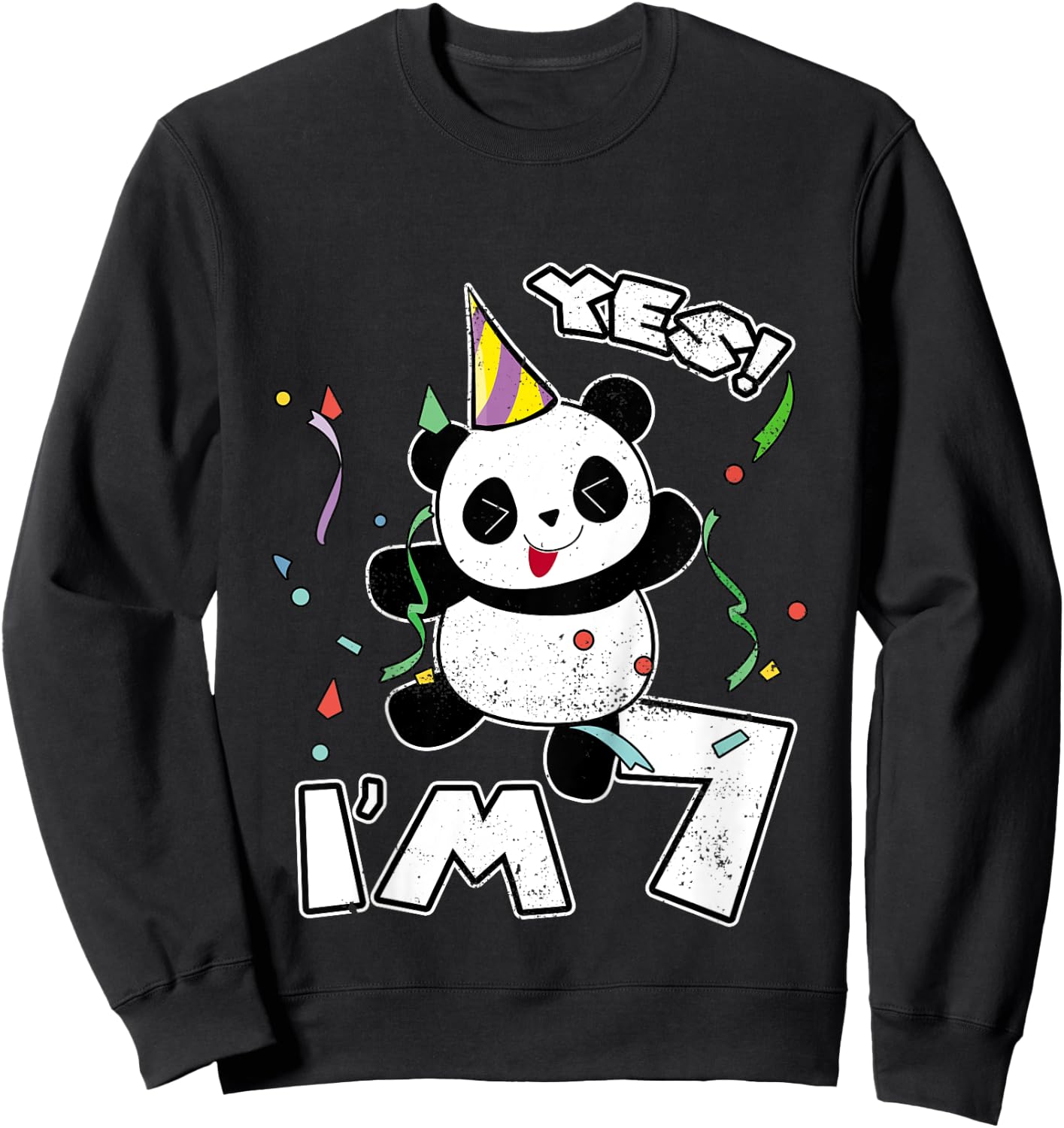 7th Birthday Panda Party Yes I'm 7 Years Old Gift Sweatshirt - Sweatshirt | Black
