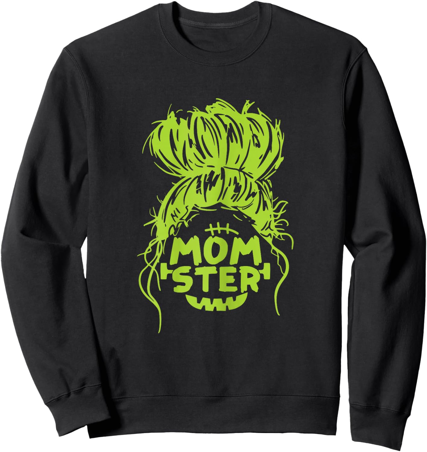 Momster Halloween Costume Funny Skull Mom Messy Hair Bun Sweatshirt - Sweatshirt | Black