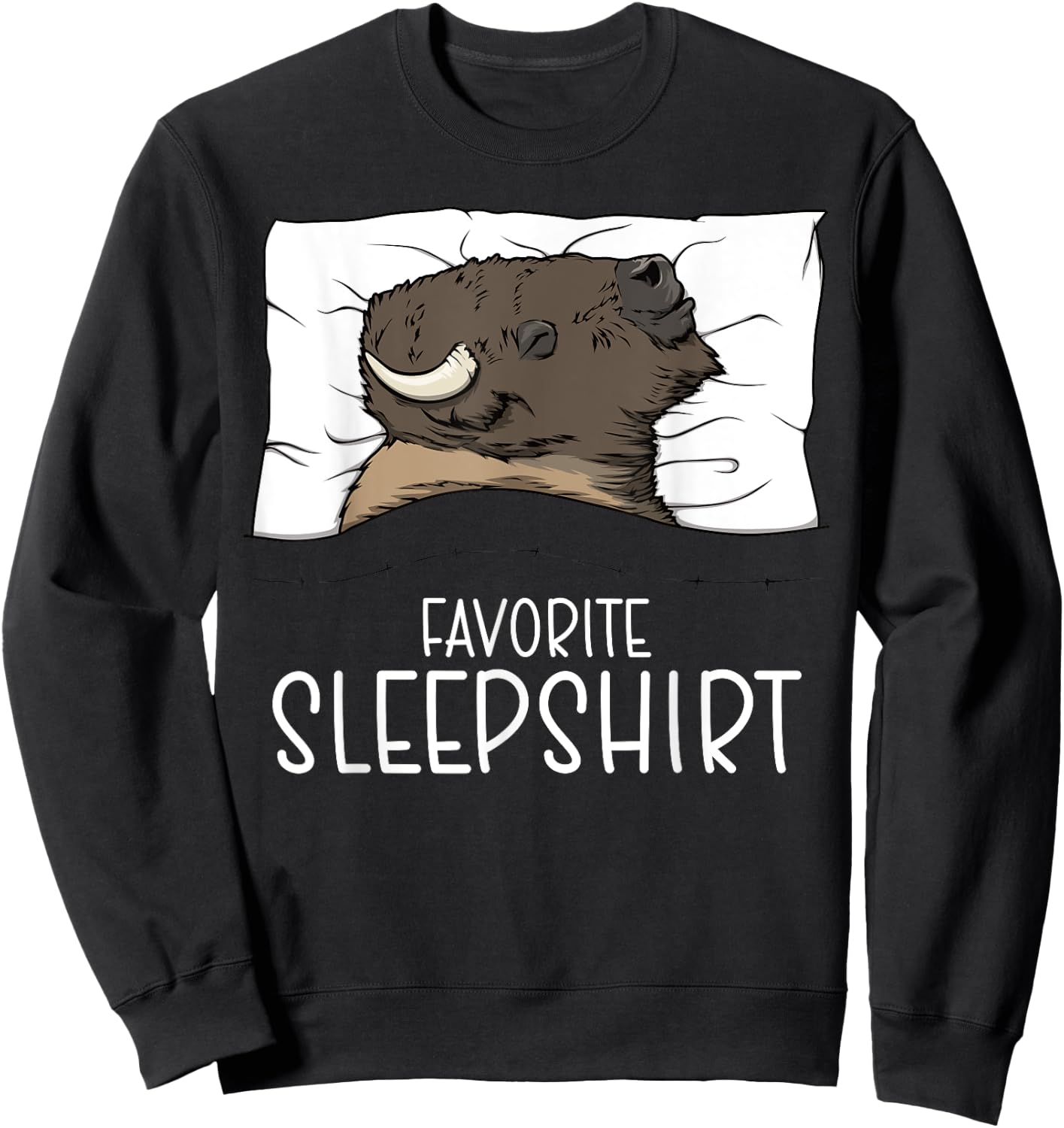 Favorite Sleepshirt Bison, Napping Bison Pajama Sweatshirt - Sweatshirt | Black
