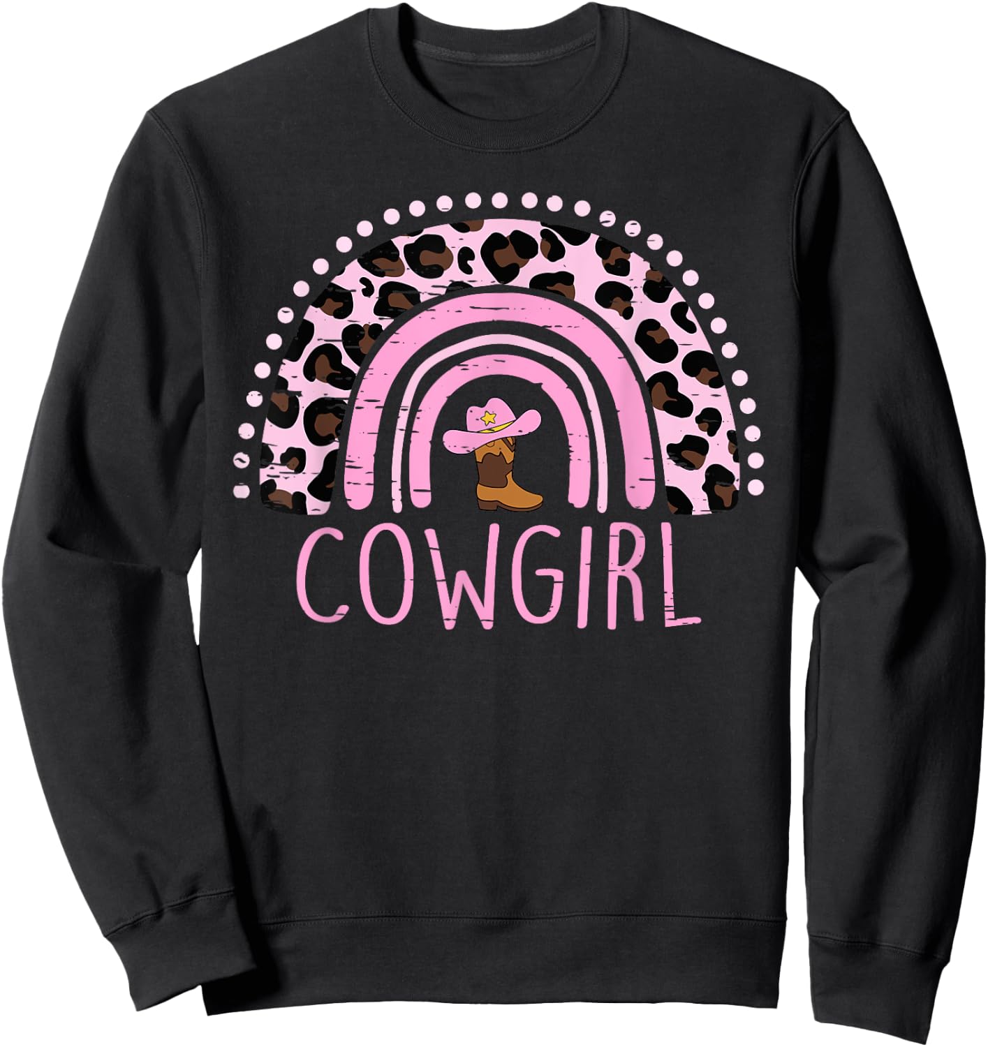 Cowgirl Leopard Rainbow Boots Women Teens Girls Kids Toddler Sweatshirt - Sweatshirt | Black