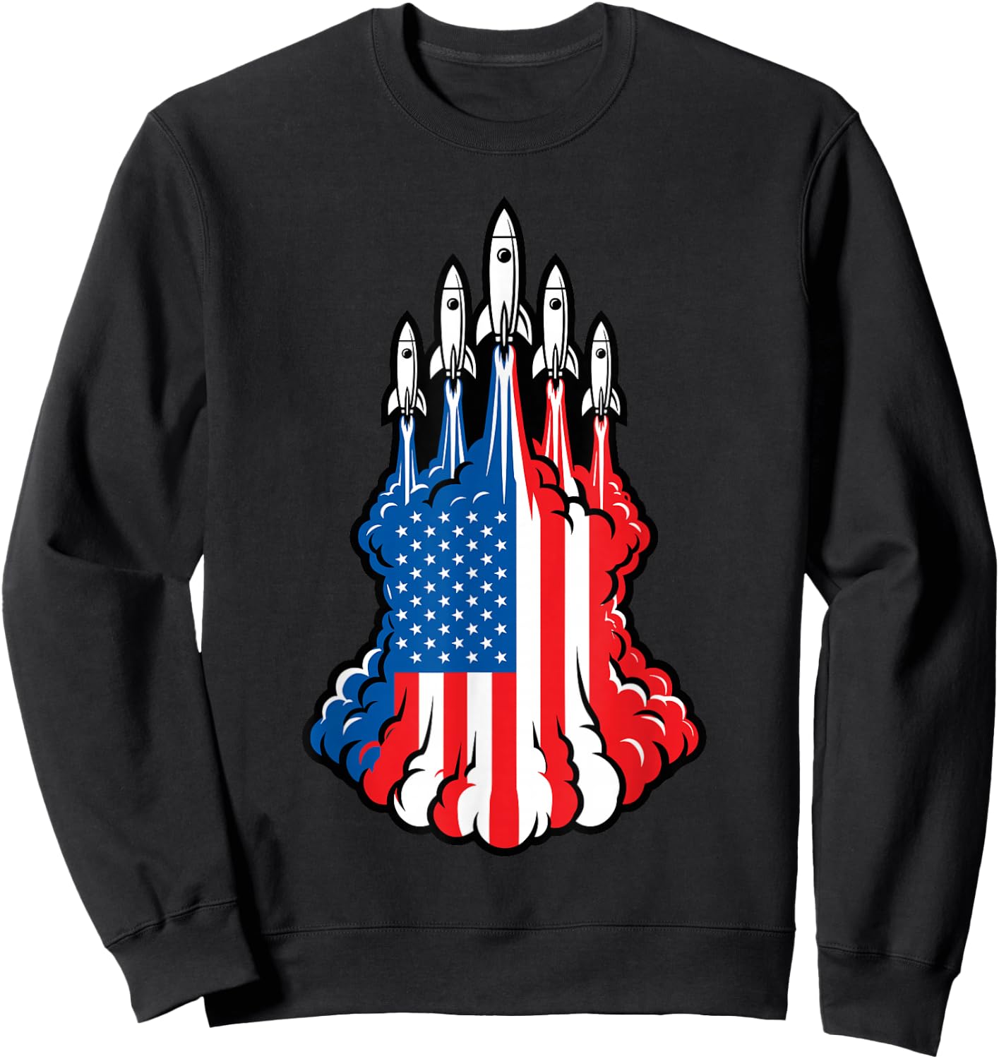 Cool Patriotic Shirts , Space Rocket American Flag Sweatshirt - Sweatshirt | Black
