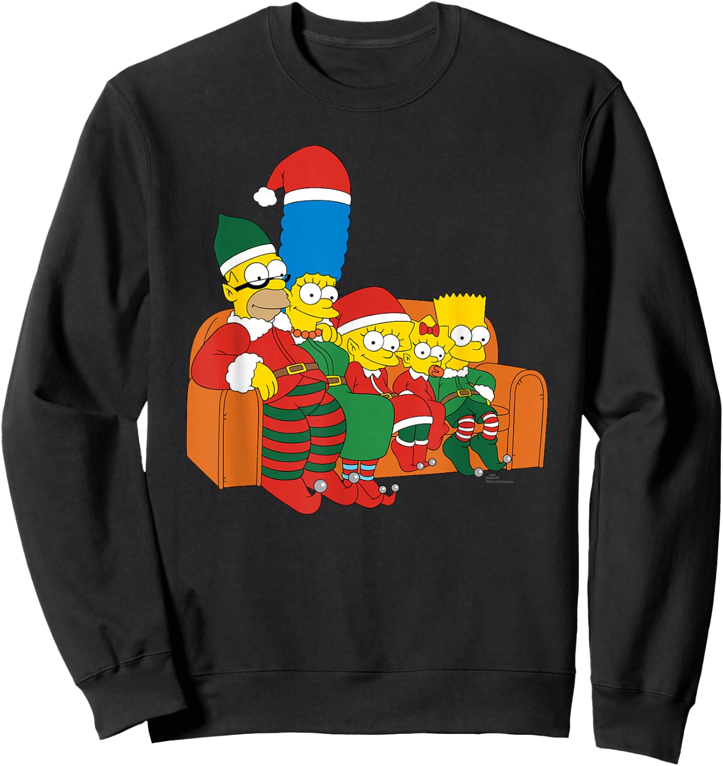 The Simpsons Holiday Family Christmas Elf Costumes Couch Gag , Black, S Sweatshirt - Sweatshirt | Black