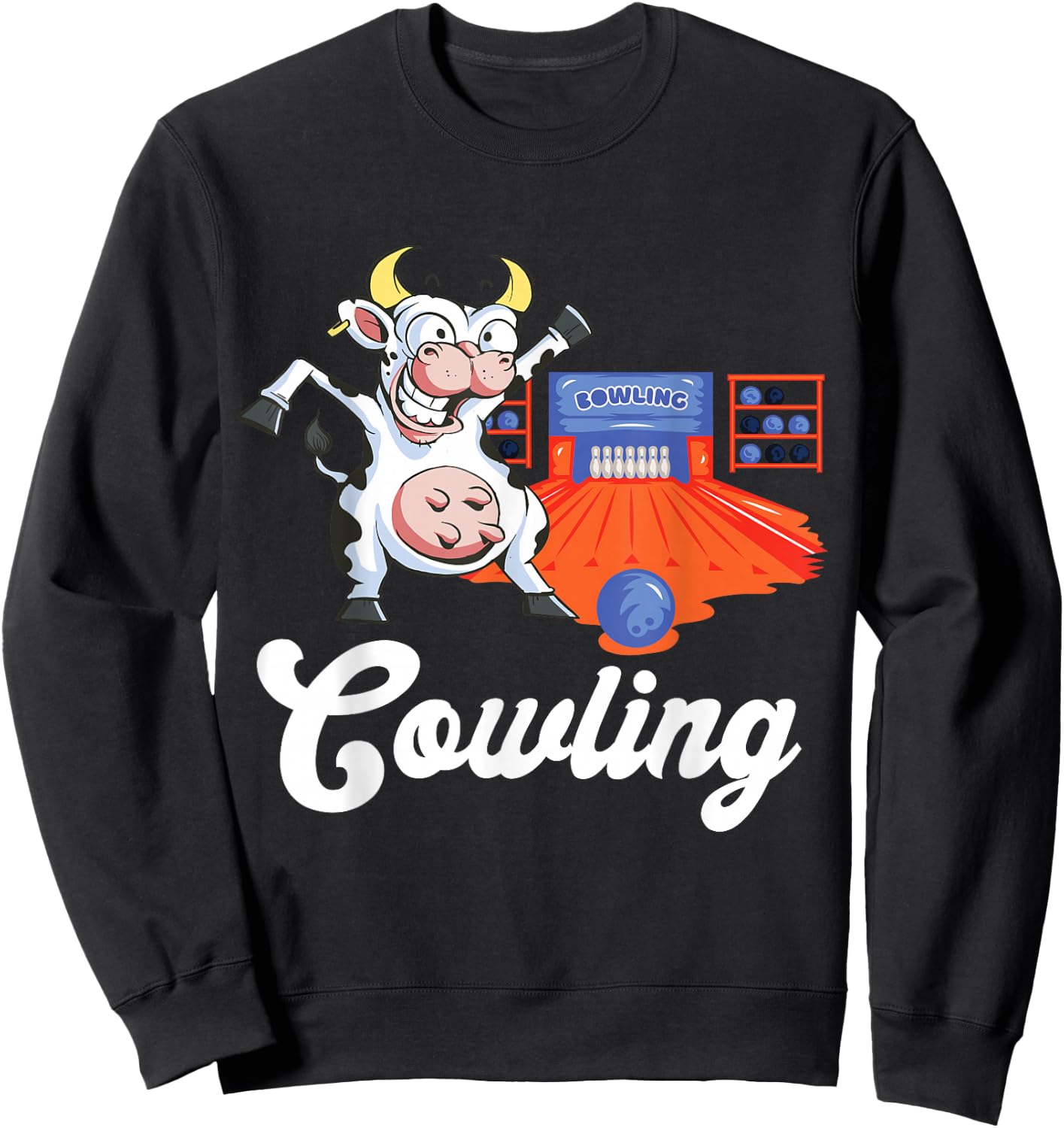 Funny Bowling Strike Cow Bowling Pin Bowling Ball Bowler Sweatshirt - Sweatshirt | Black