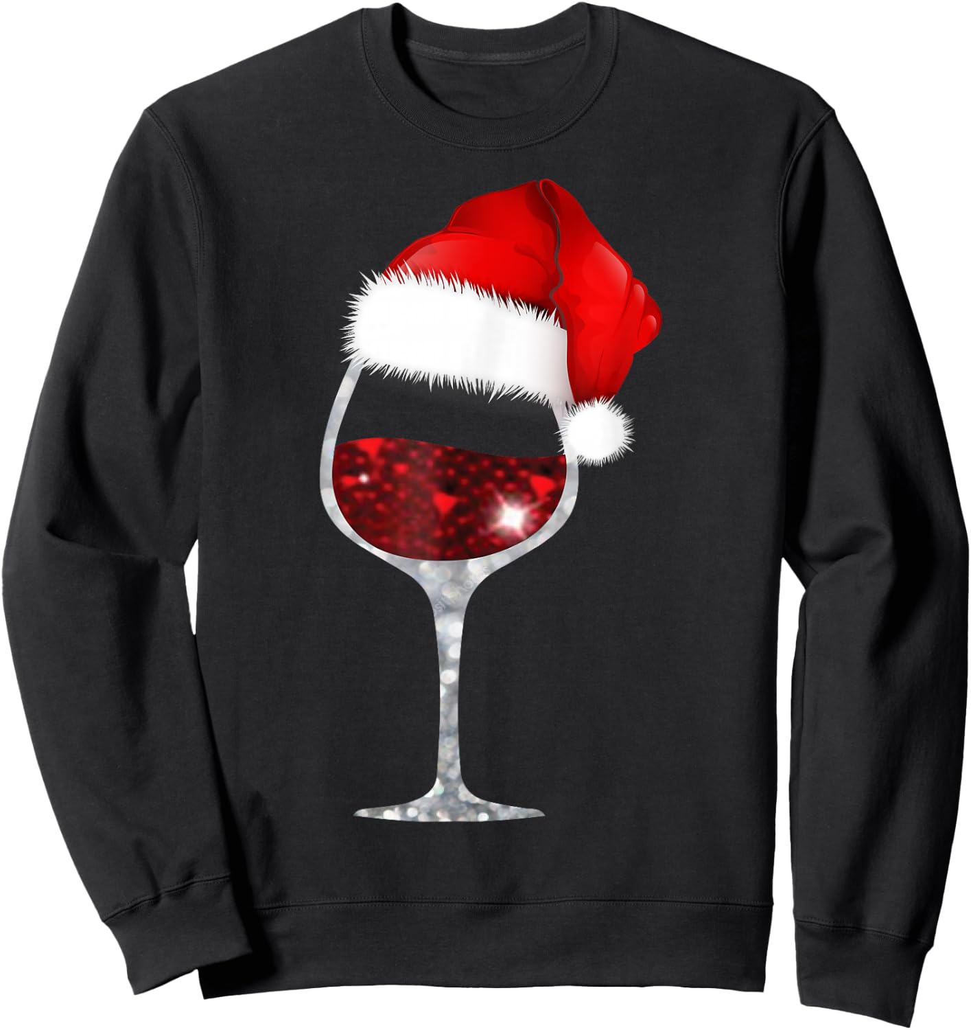 Wine Glass Christmas T Shirt Wine lovers Santa Hat Shirt Sweatshirt - Sweatshirt | Black