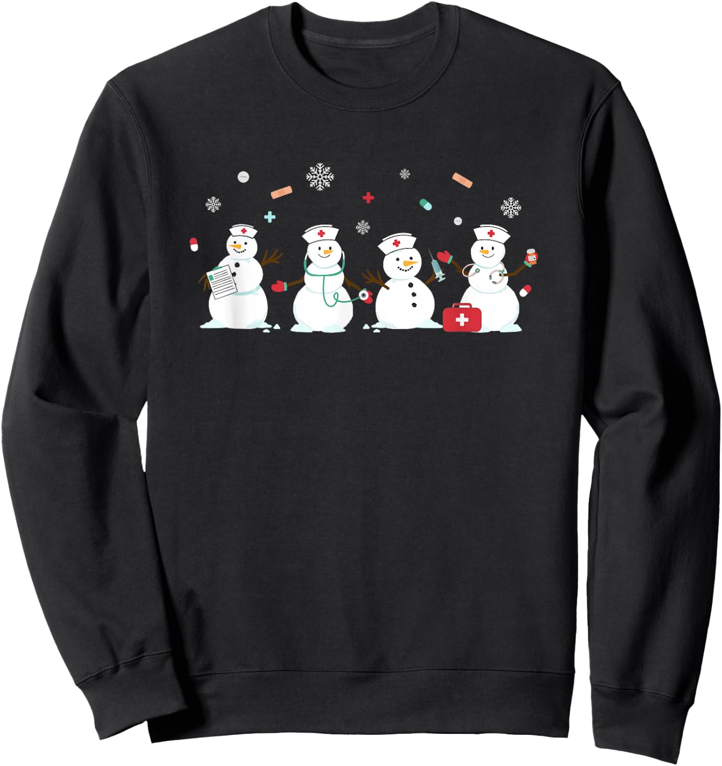 Funny Snowman Nurse Christmas Healthcare Holiday NICU Nurse Sweatshirt - Sweatshirt | Black