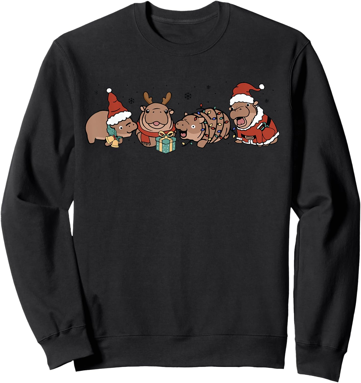 Funny Cute Christmas Moo-Deng Baby Pygmy Hippo Trendy Animal Sweatshirt - Sweatshirt | Black