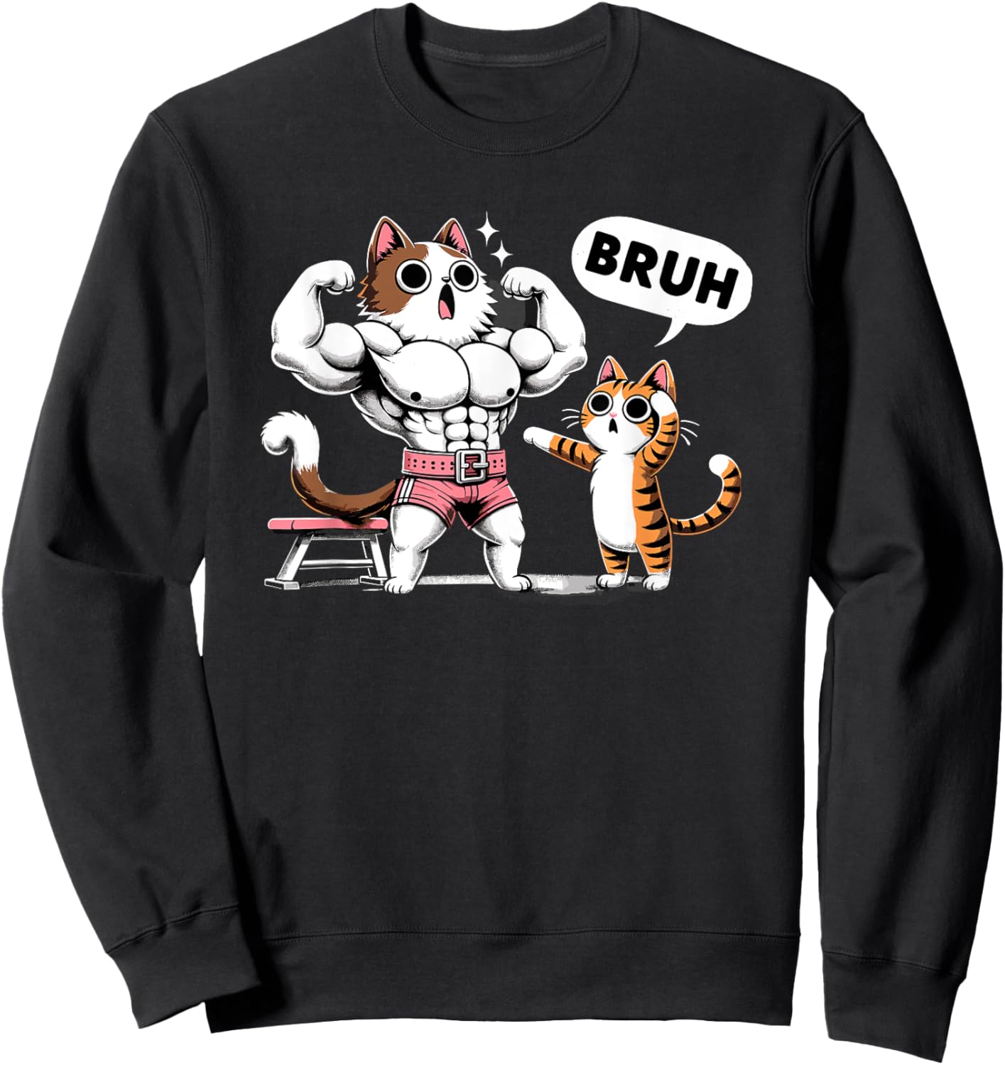 Gym Cats Bruh Meme Training Say Jokes Animal Sweatshirt - Sweatshirt | Black