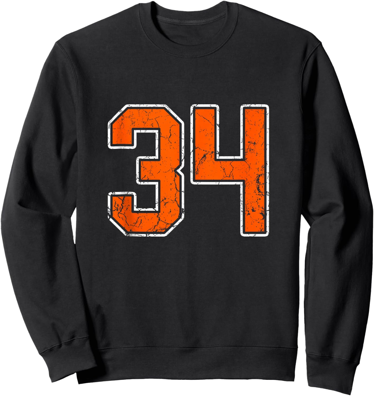 Distressed Orange White Number 34 Jersey Player Uniform #34 Sweatshirt - Sweatshirt | Black