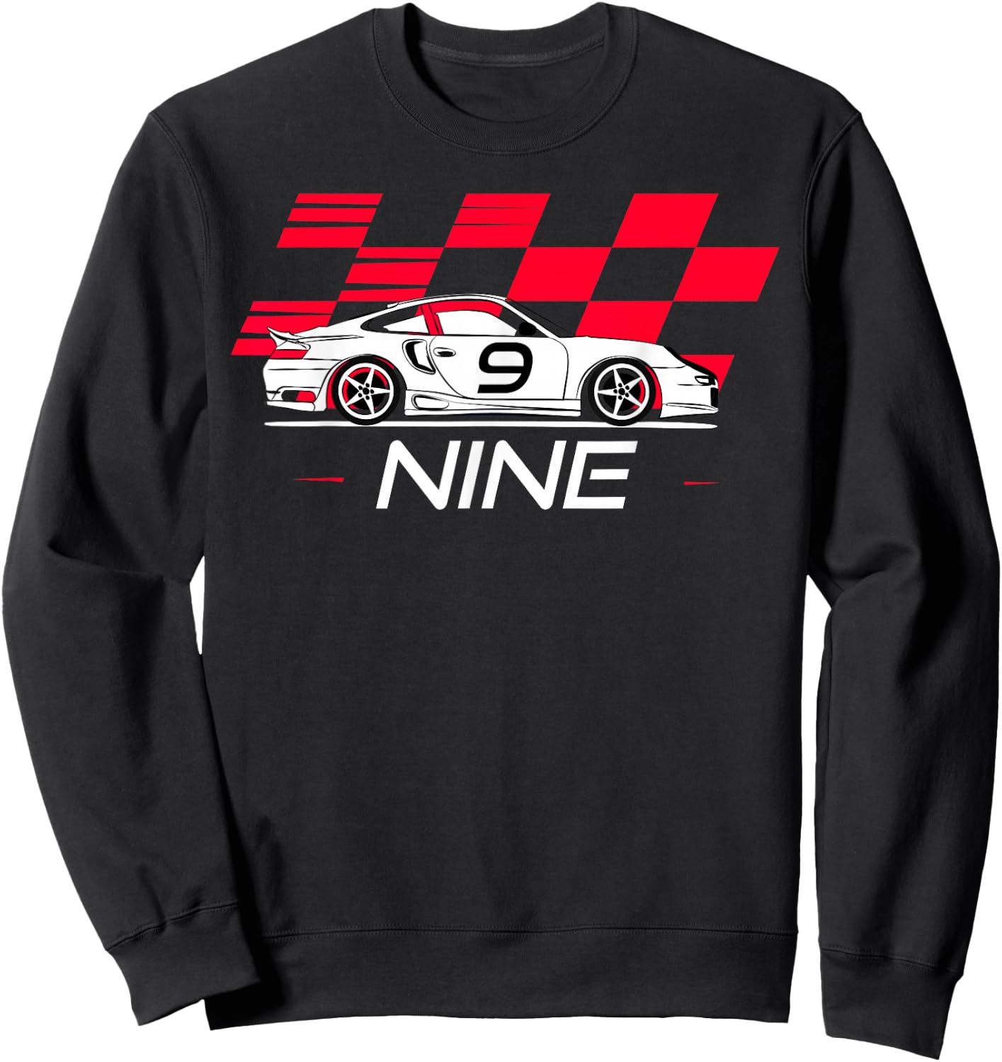 Race Car 9th Birthday Nine Year Old Boy Party Sweatshirt - Sweatshirt | Black