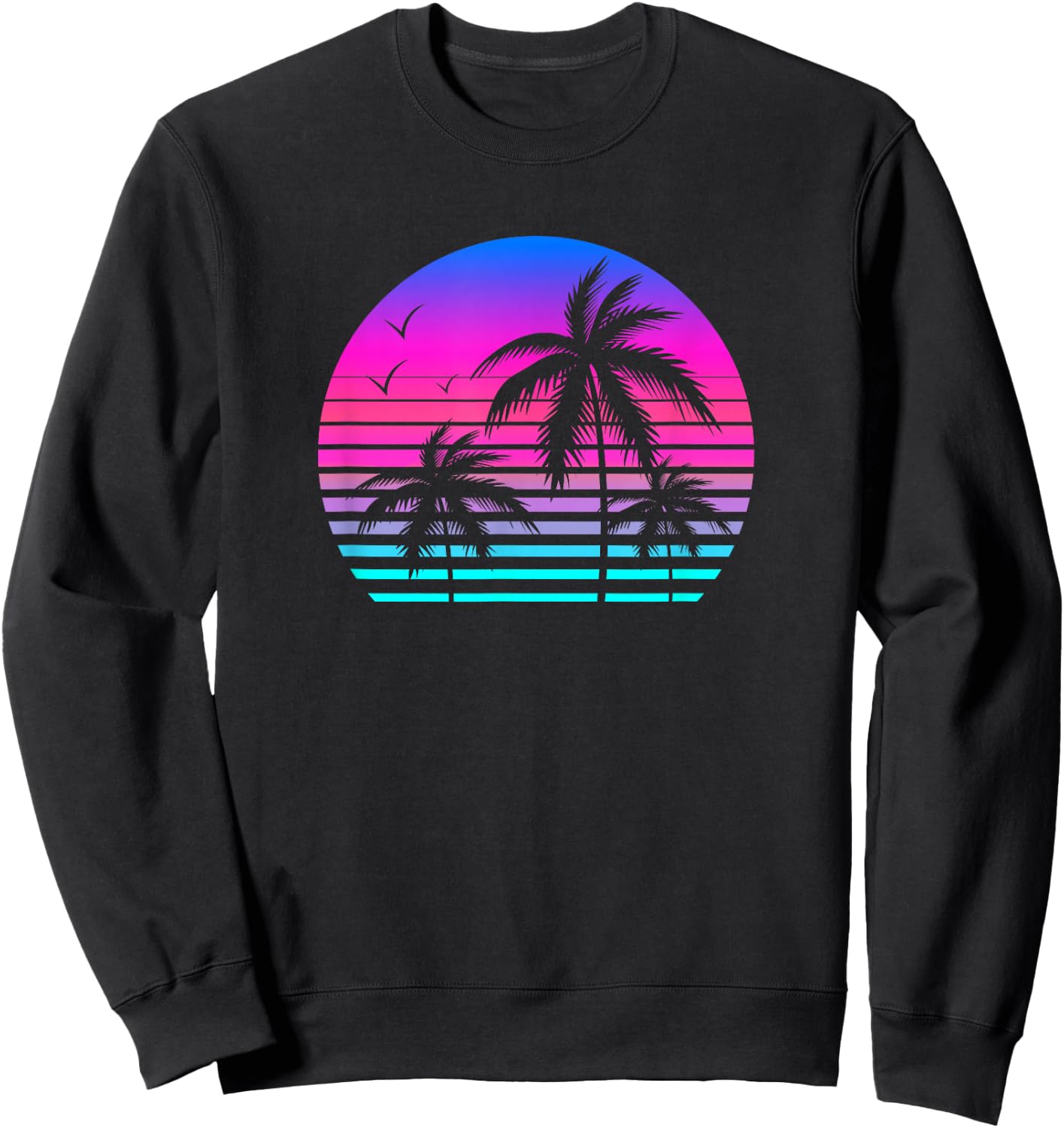 Sunset Palm Tree Casual Fashion Aesthetic Vaporwave Sweatshirt - Sweatshirt | Black