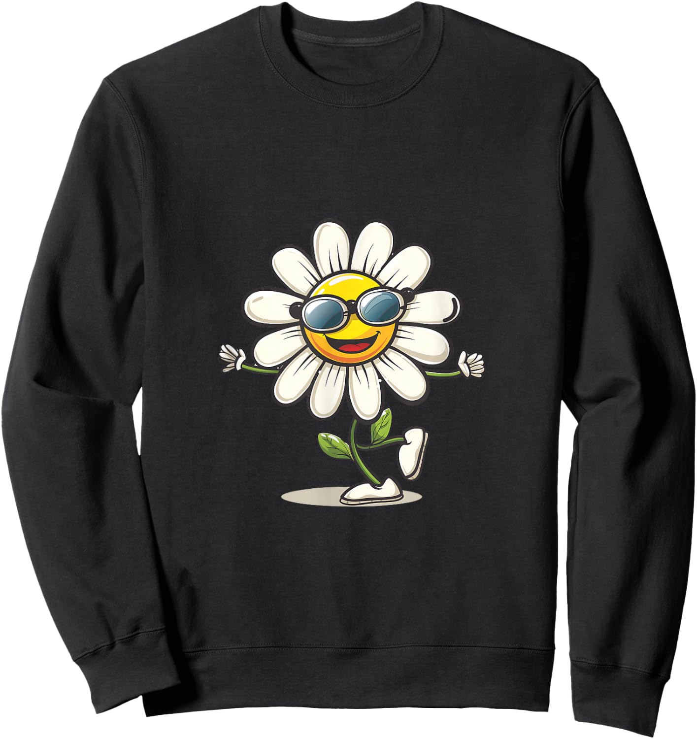 Lustige tanzende Gänseblümchen Maiblume mit Sonnenbrille Sweatshirt - Sweatshirt | Black