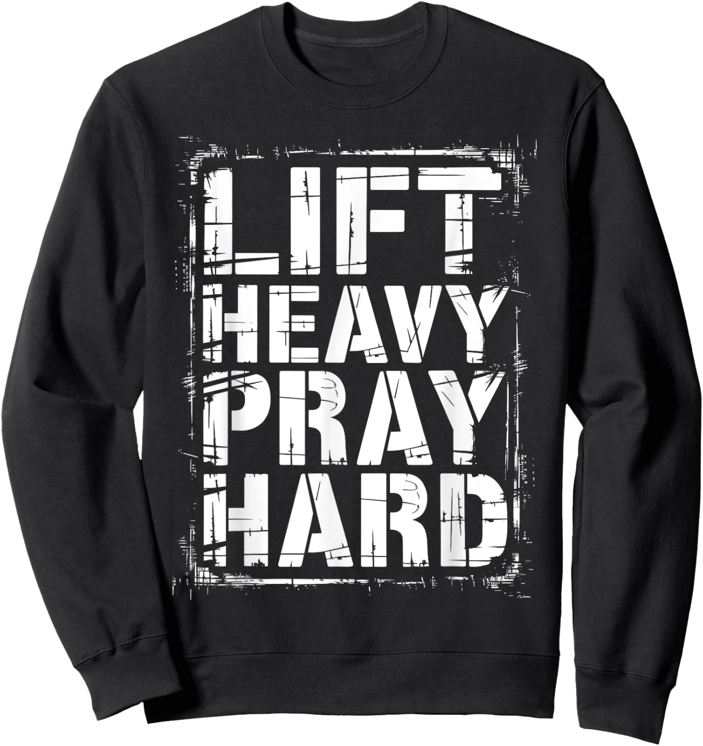 Graphic 365 Lift Heavy Pray Hard Christian -Adults Kids Black Small Short Sleeve Cotton Blend Casual Graphic Sweatshirt - Sweatshirt | Black