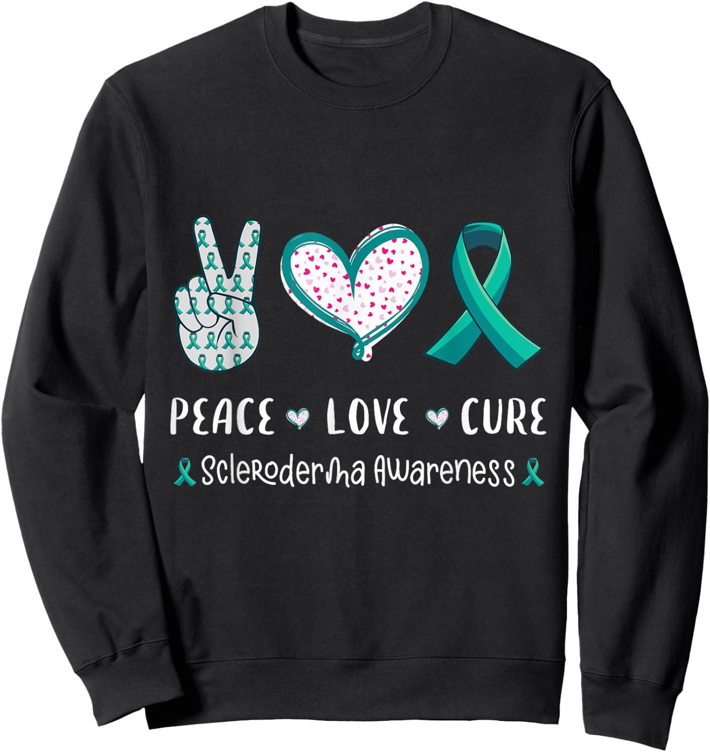 Peace Love Cure Scleroderma awareness men women kids crest Sweatshirt - Sweatshirt | Black