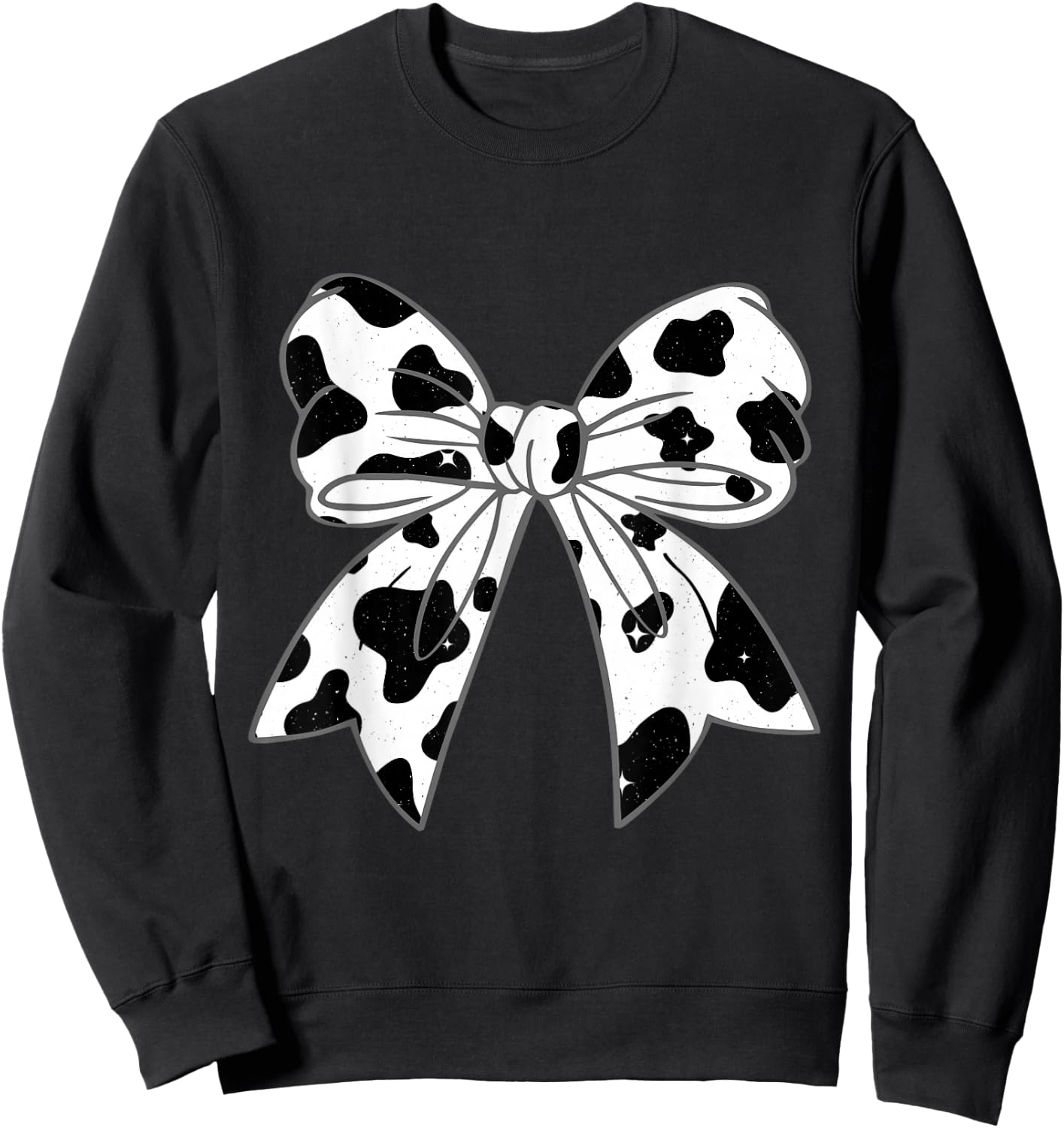 Coquette Bow Cow Pattern Farm Animals Cow Print Graphic Sweatshirt - Sweatshirt | Black