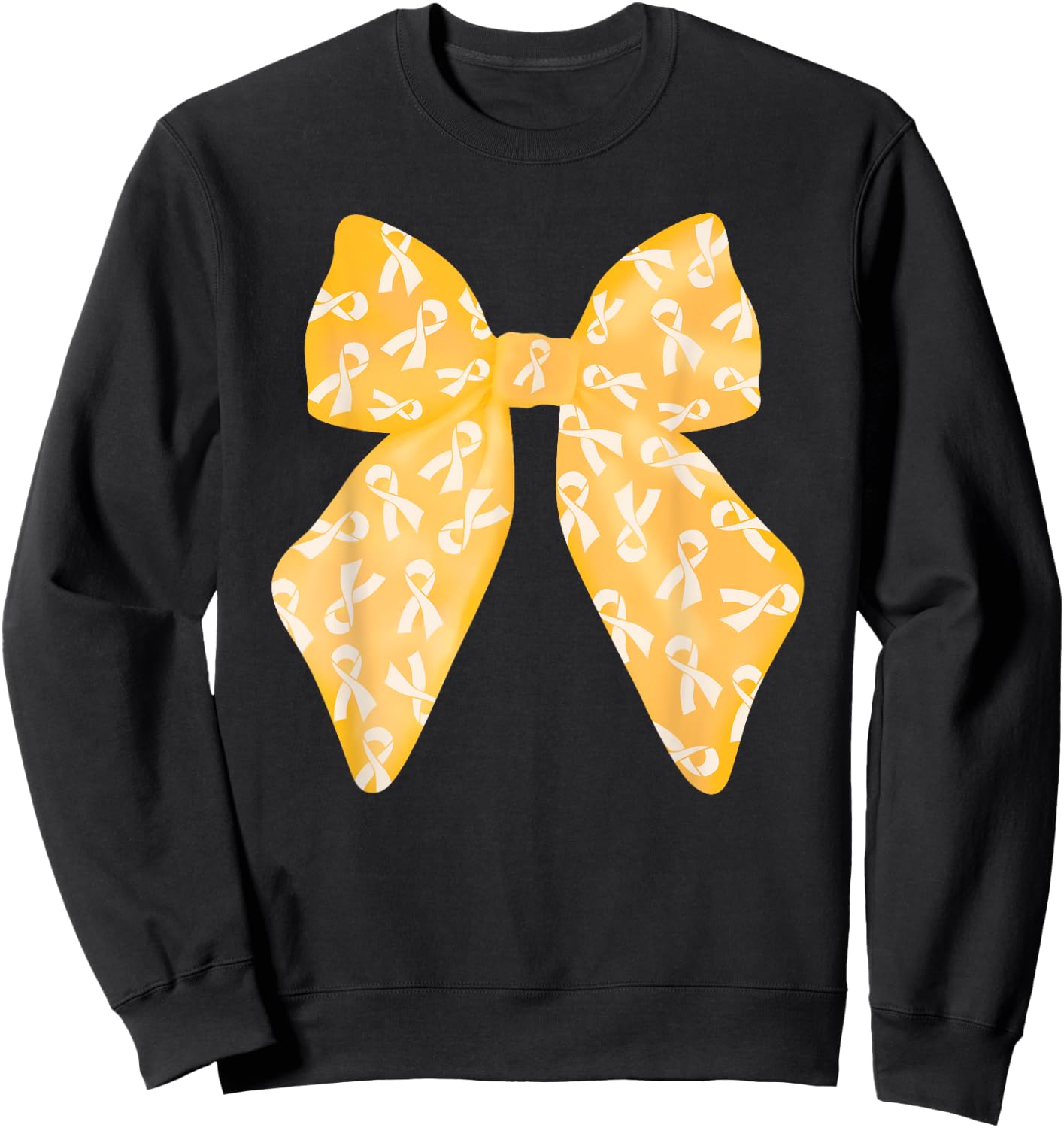 Coquette Gold Bow Childhood Cancer Awareness Women Kids Girl Sweatshirt - Sweatshirt | Black