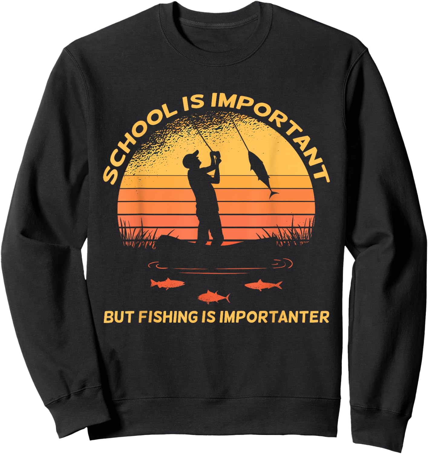 Vintage School Is Important But Fishing Is Importanter Sweatshirt - Sweatshirt | Black