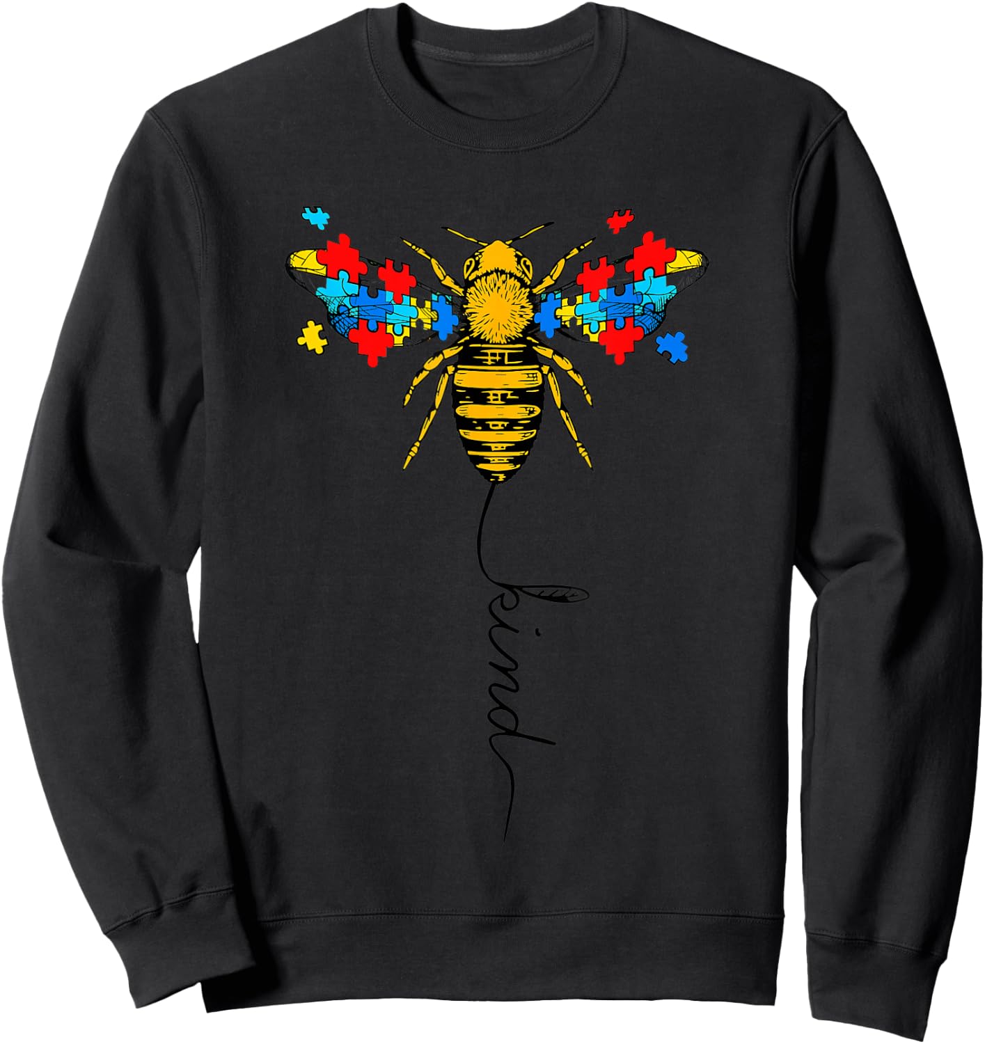 Autism Awareness Support Teacher Mom Bee Kind Puzzle Pieces Sweatshirt - Sweatshirt | Black