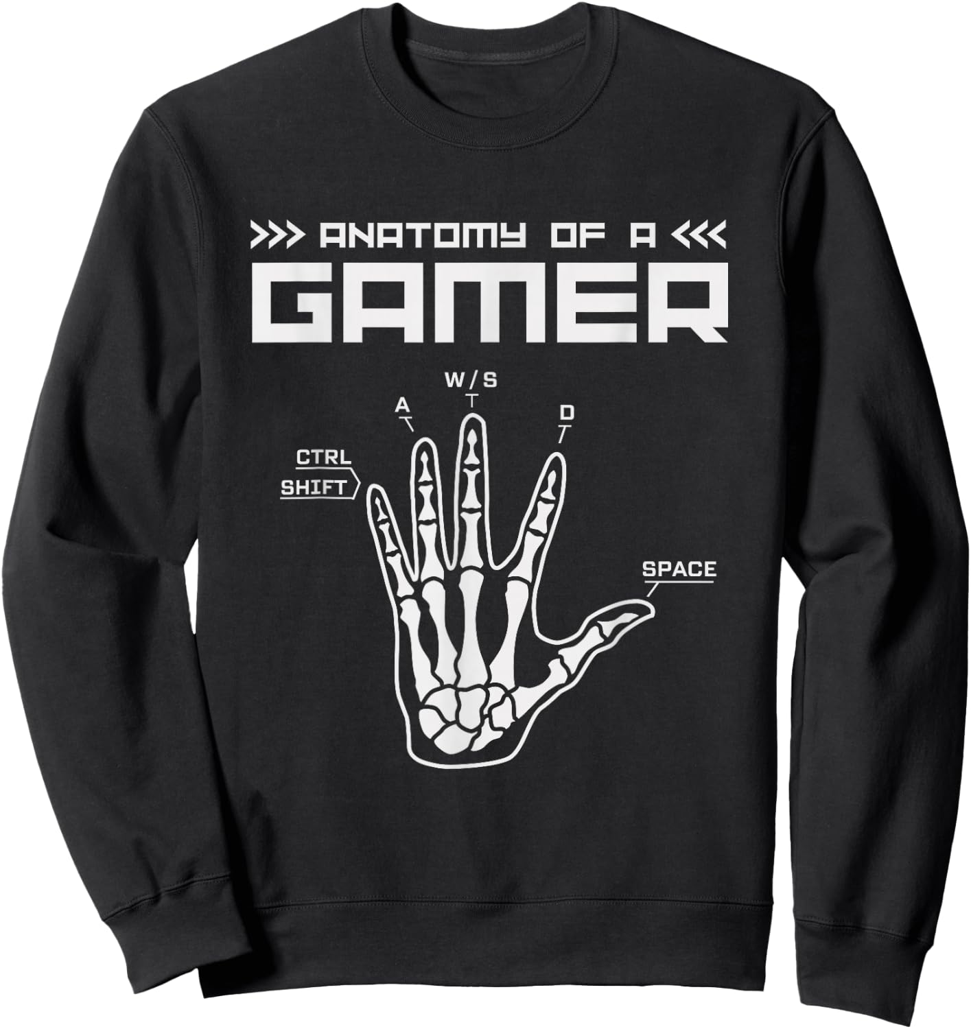 Skeleton Hand Anatomy of a Gamer Pajamas Computer Game Funny , Black, S Sweatshirt - Sweatshirt | Black