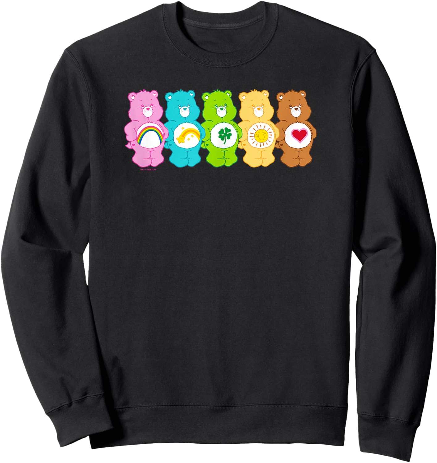 Care Bears Vintage Classic Rainbow Bears Group Line Up , Black, S Sweatshirt - Sweatshirt | Black