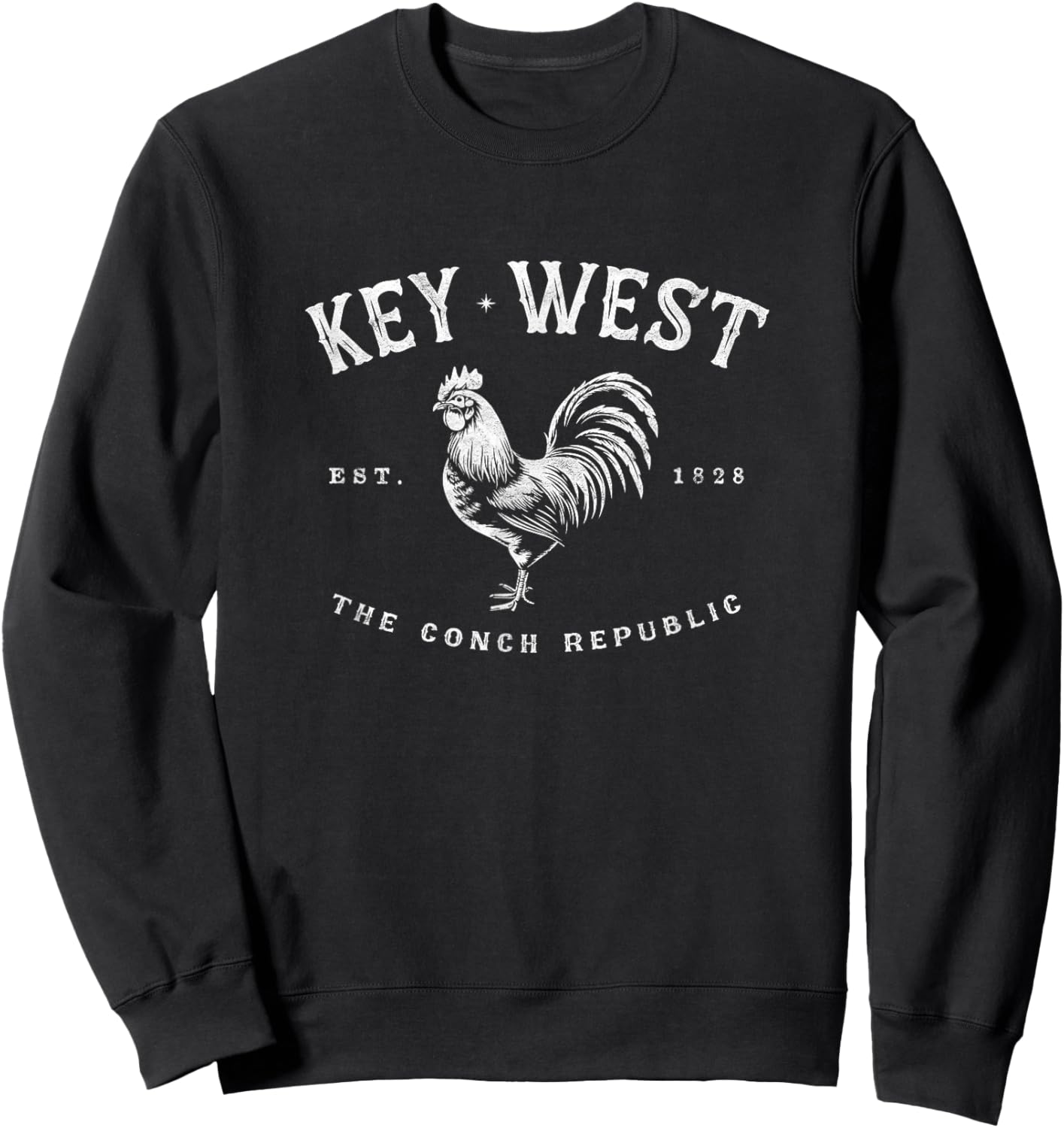 Funny Key West Rooster Chicken Sunrise Fishing Surfing Scuba Sweatshirt - Sweatshirt | Black