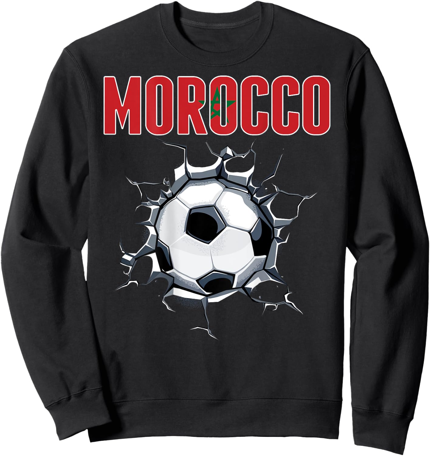 Morocco Soccer Fans Jersey Moroccan Football In Cracked Wall Sweatshirt - Sweatshirt | Black