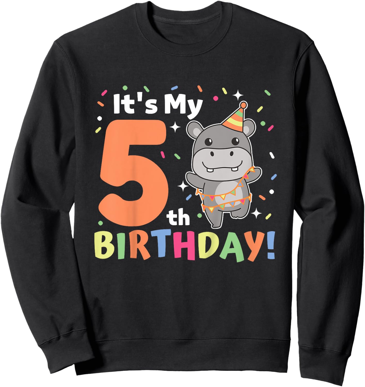 Kids Hippo 5th Birthday For Kids Five Years Old Sweatshirt - Sweatshirt | Black