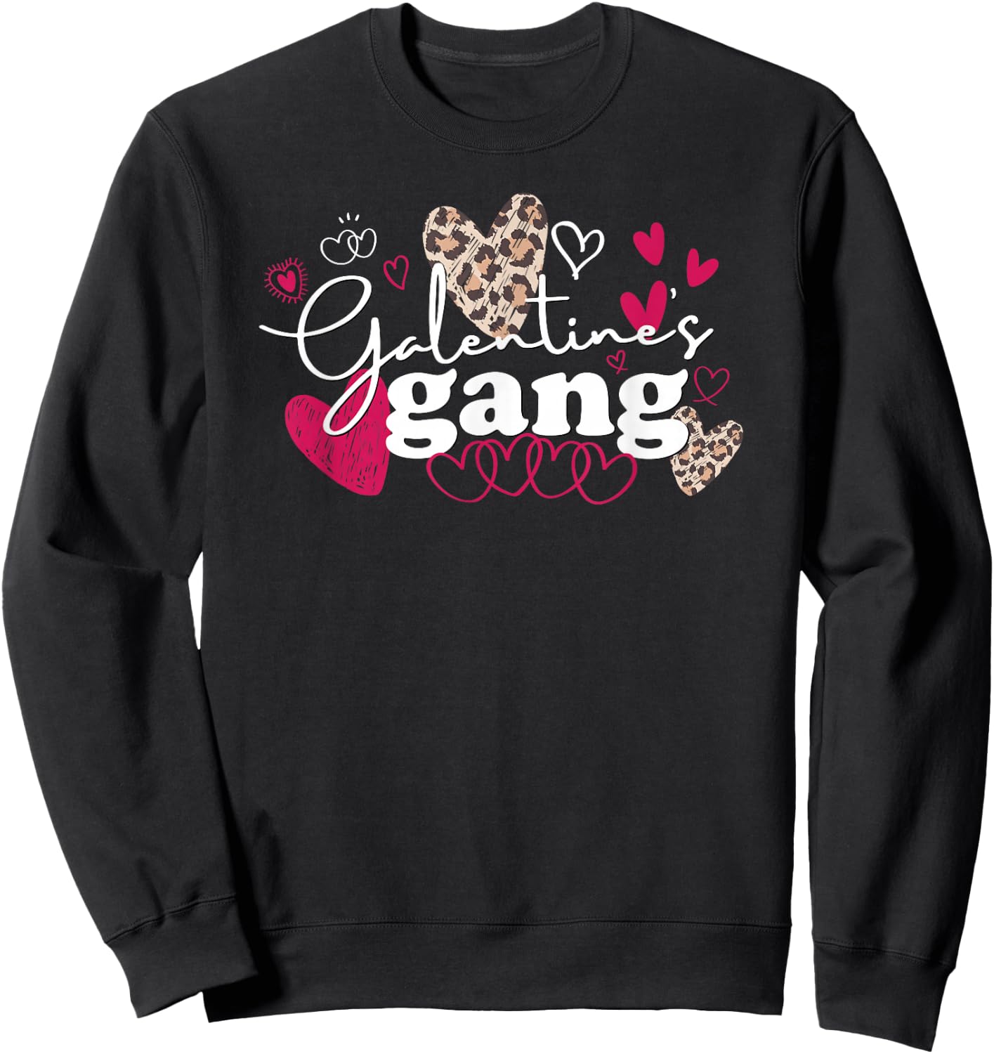Matching Valentine's Day Galentines Gang Cute Leopard Hearts Sweatshirt - Sweatshirt | Black