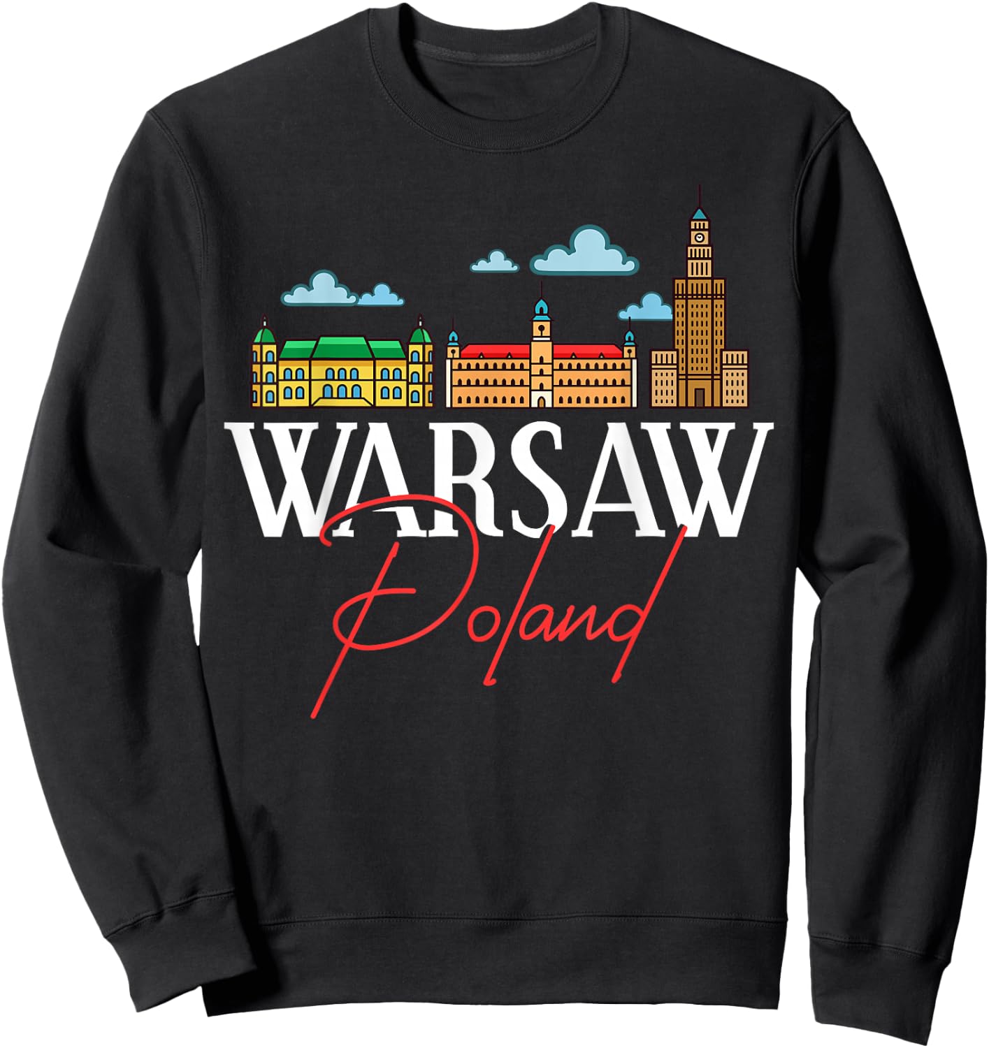 Warsaw Poland City Skyline Map Travel Sweatshirt - Sweatshirt | Black