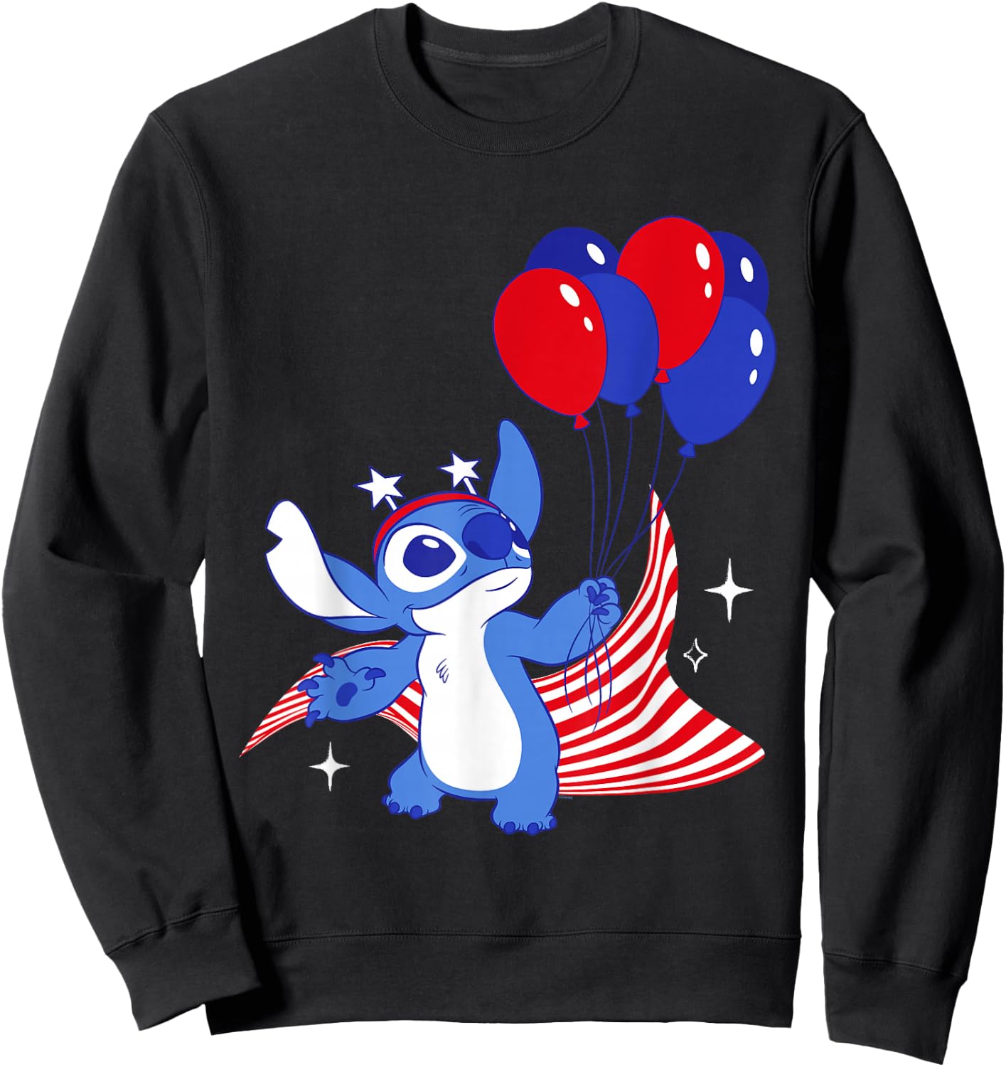 Disney Stitch with Balloons Americana 4th of July USA 250th Sweatshirt - Sweatshirt | Black