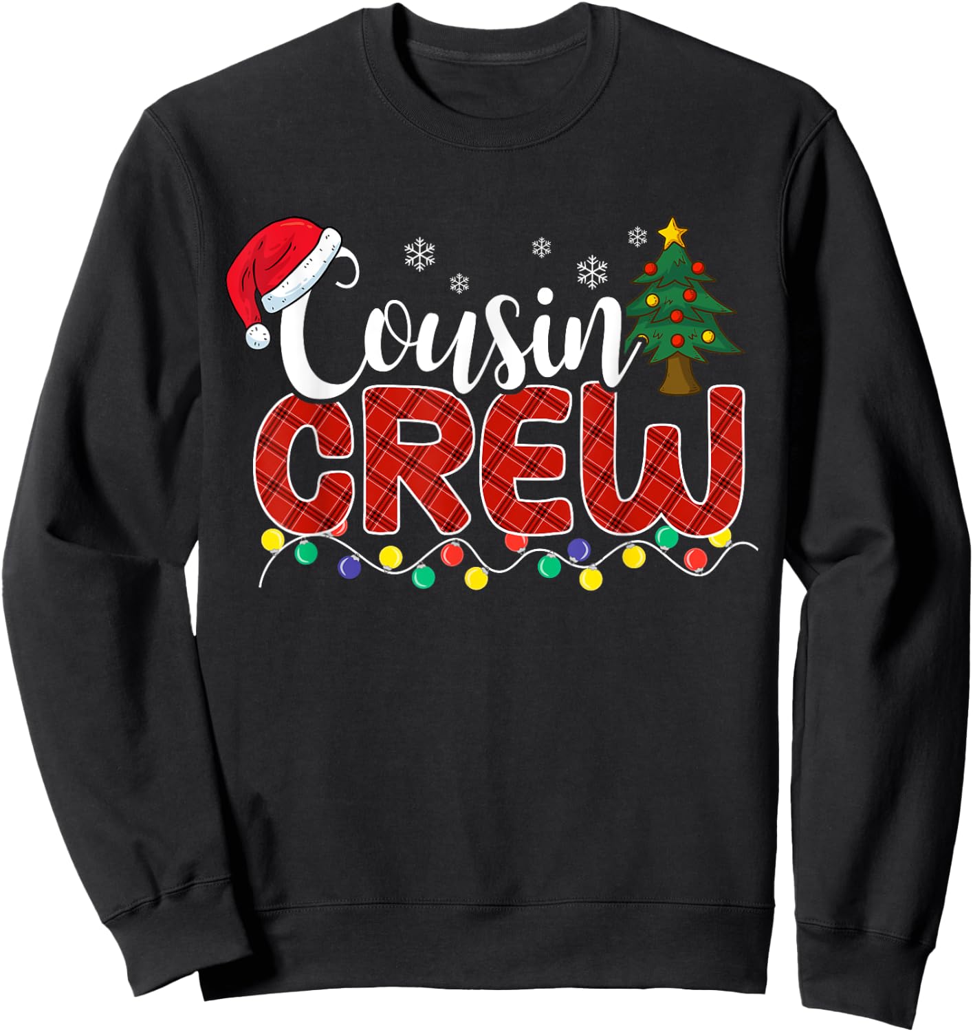 Christmas Cousin Crew Plaid Santa Family Matching Pajamas Sweatshirt - Sweatshirt | Black