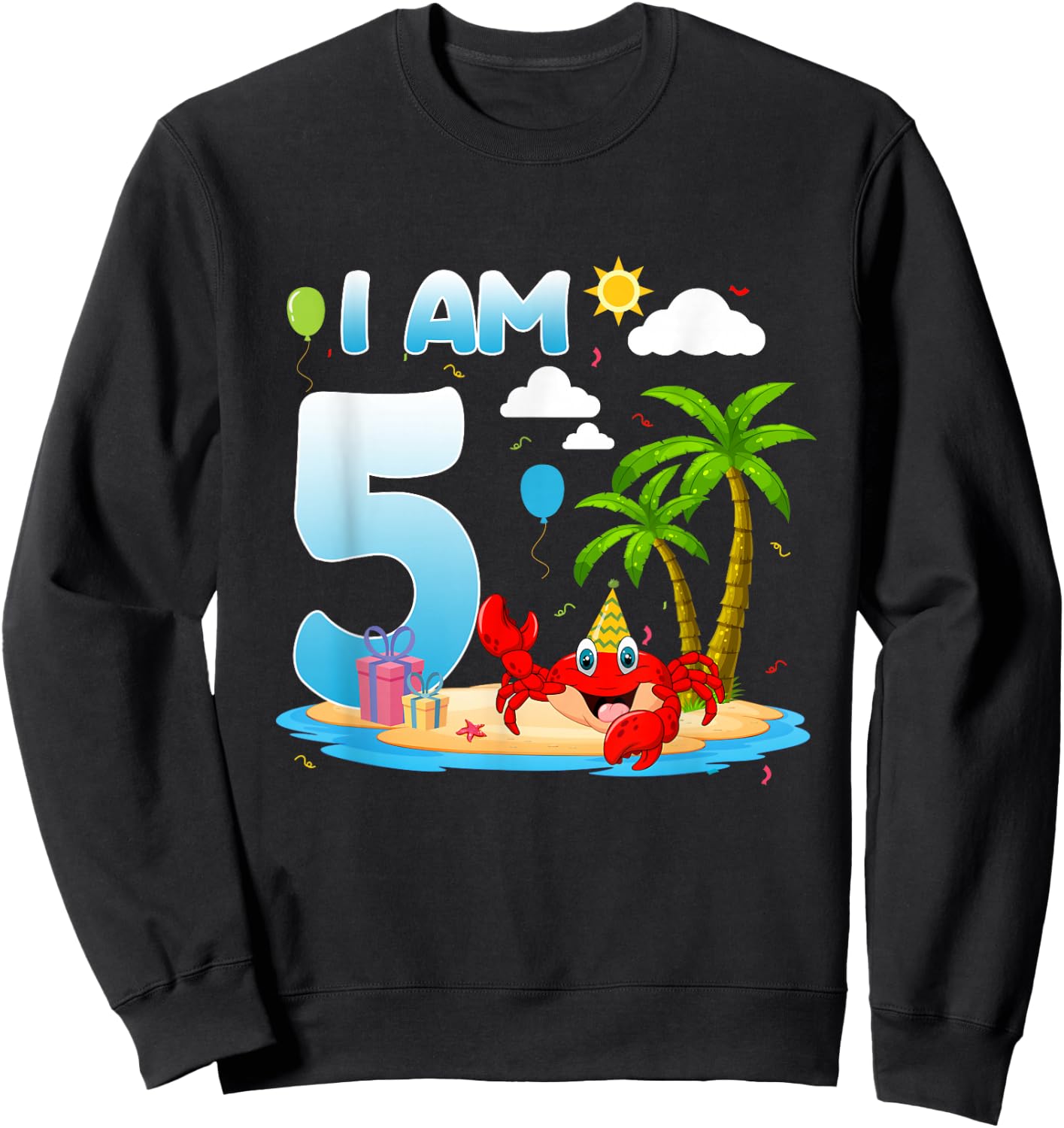5th Birthday Crab Summer Beach 5 Year Old Bday Party Kids Sweatshirt - Sweatshirt | Black