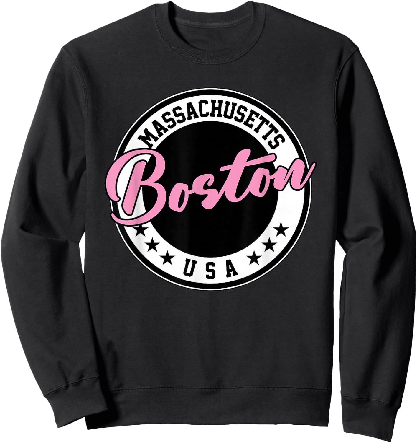 Boston Massachusetts Script Circle Pink Text Sweatshirt - Sweatshirt | Black