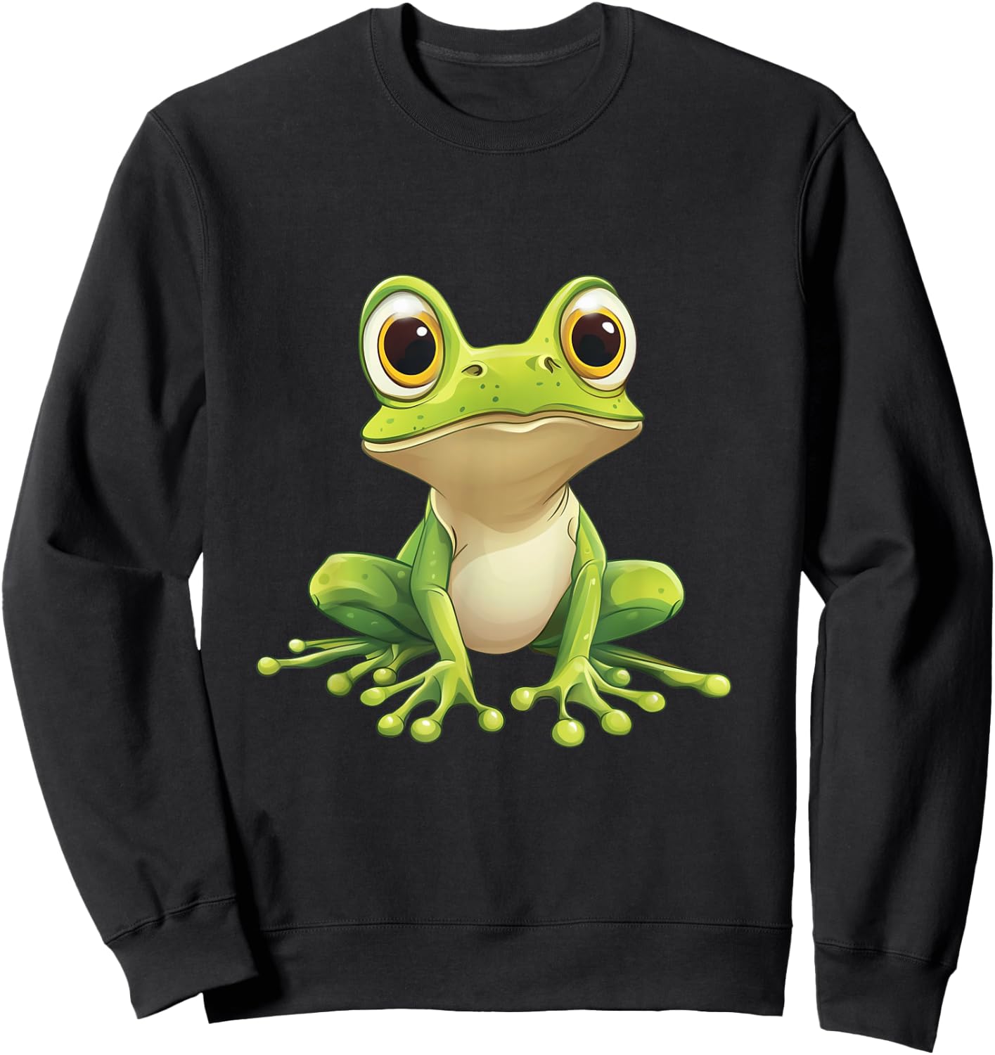 Funny Frog with Big Eyes - Frog Motif , black Sweatshirt - Sweatshirt | Black