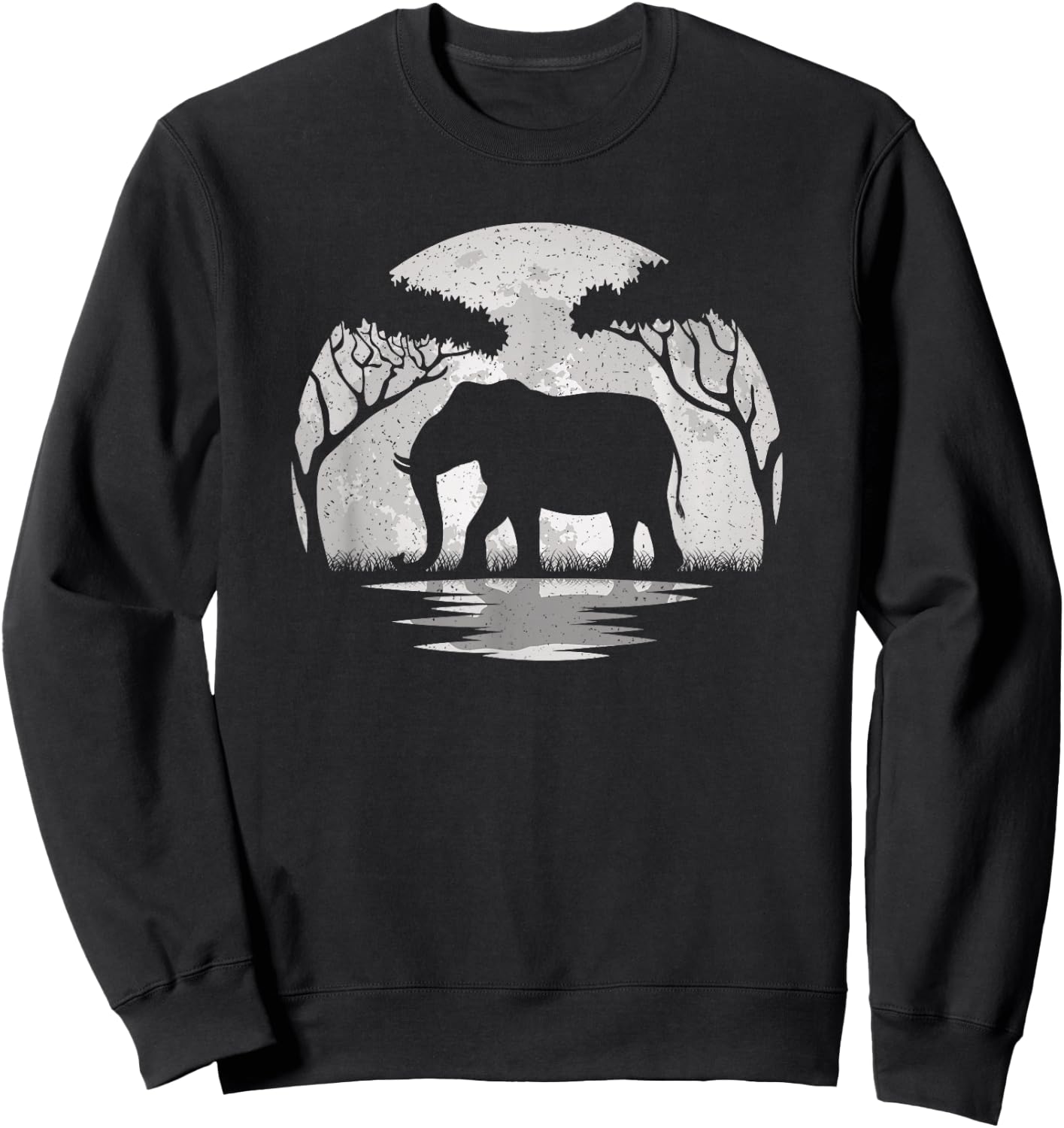 Elephant Moon Vintage Elephant Lover Wildlife Men Women Sweatshirt - Sweatshirt | Black